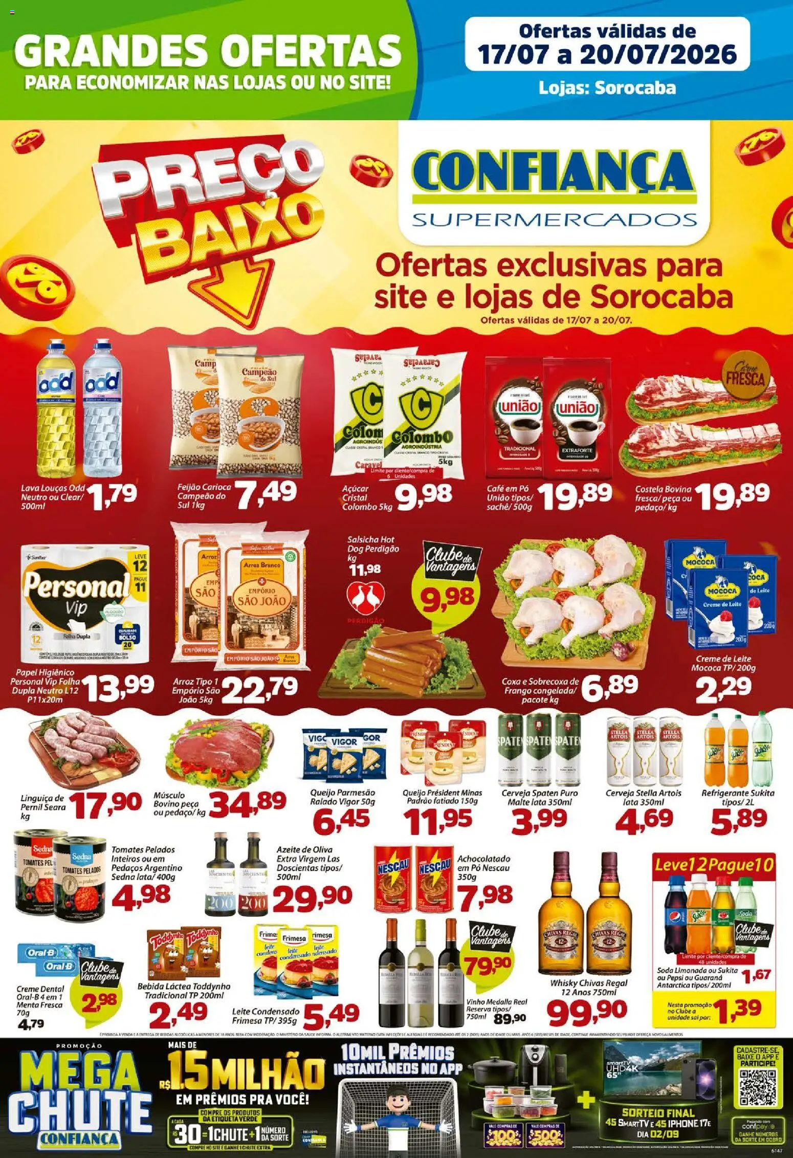 Confiança Folheto - válido de 17/07/2026 | Página: 1 | Produtos: Pó, Salsicha, Queijo, Açúcar