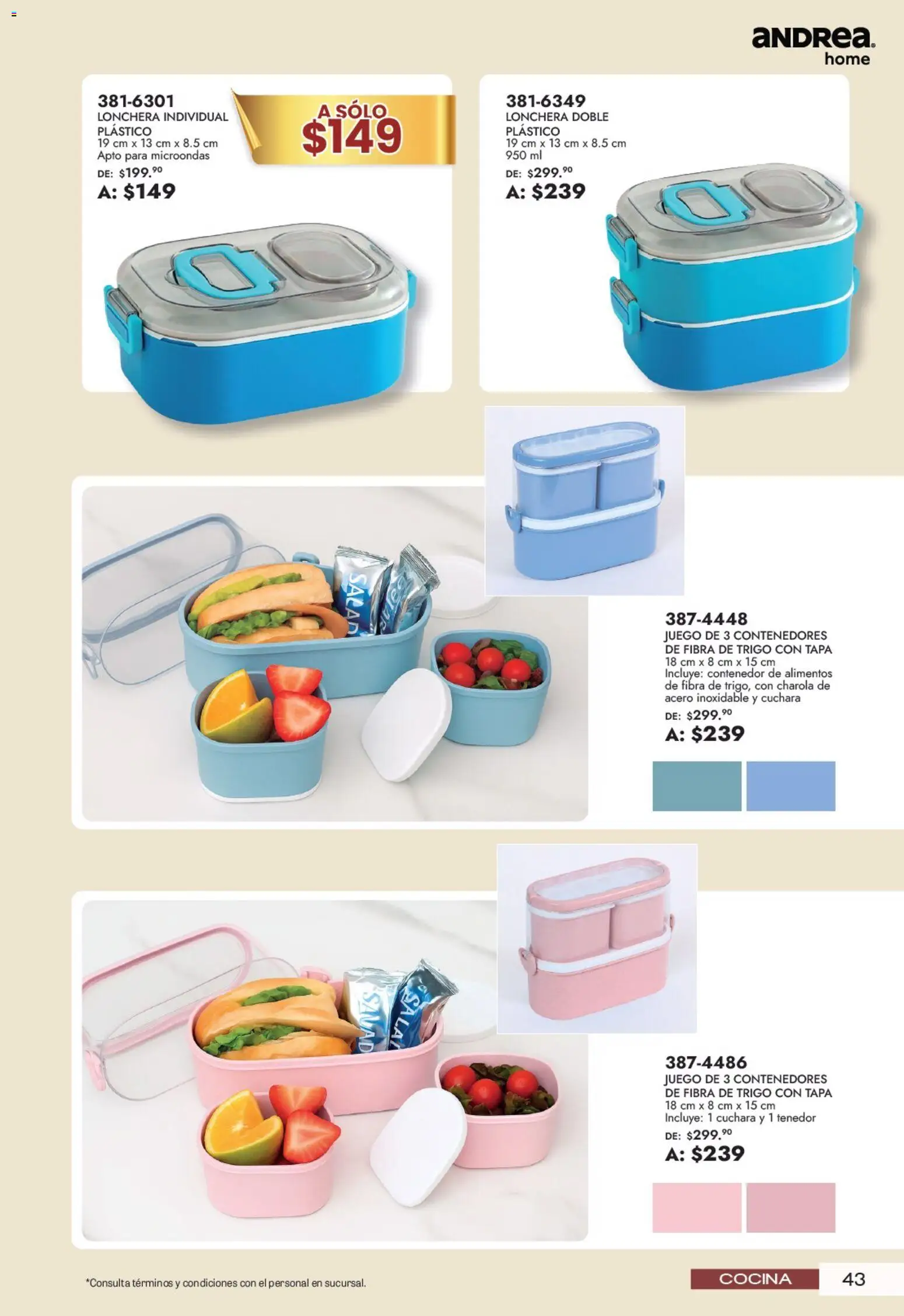 Nuevas ofertas de Andrea válidas en toda la República Mexicana desde el 21/06/2026. ¡Encuentra las mejores ofertas en Andrea catálogo Lo mejor para tu hogar! | Página: 43 | Productos: Juego, Microondas, Cuchara, Tenedor