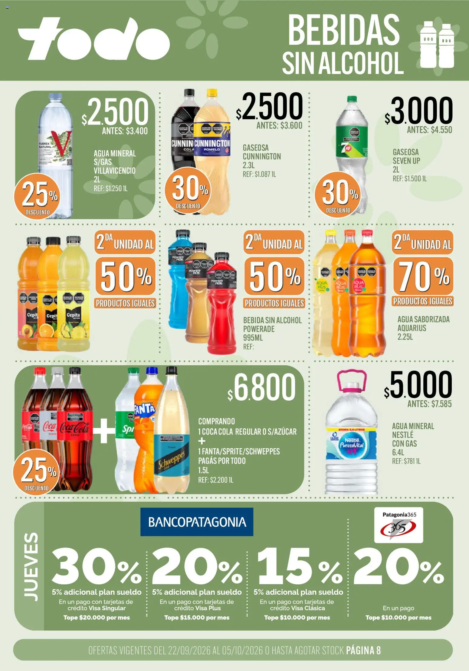 Supermercados TODO catálogo │ válido desde el 22/09/2026 | Página: 8 | Productos: Bebidas, Gaseosa, Pomelo, Agua saborizada