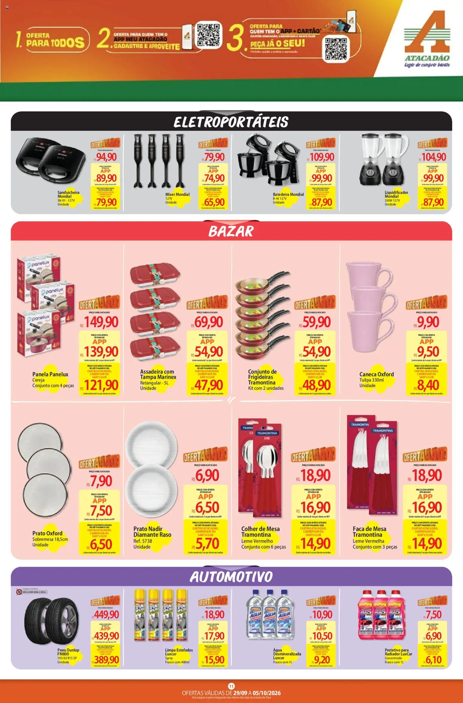 Atacadão Folheto - válido de 29/09/2026 | Página: 11 | Produtos: Liquidificador, Radiador, Faca, Caneca