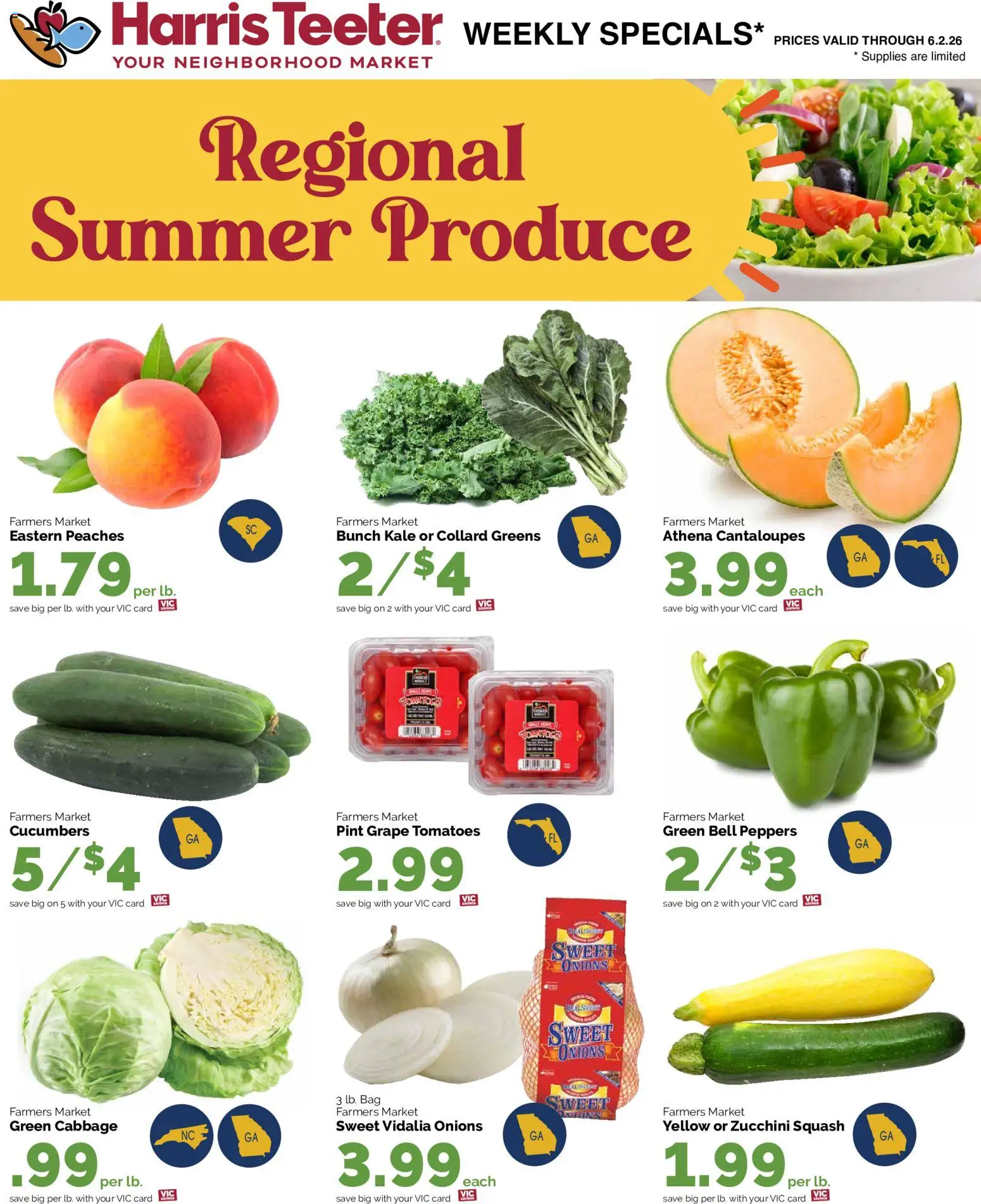 Harris Teeter Weekly Ad - SC - valid from 27.05.2026 | Page: 16 | Products: Peaches, Zucchini, Kale, Bag