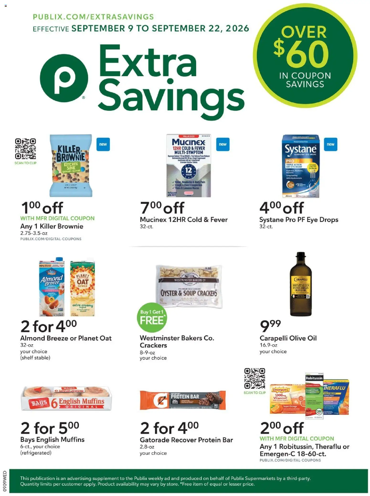 Publix Extra Savings - valid from 09/09/2026 | Page: 1 | Products: Clip, Protein, Extra virgin olive oil, Vanilla