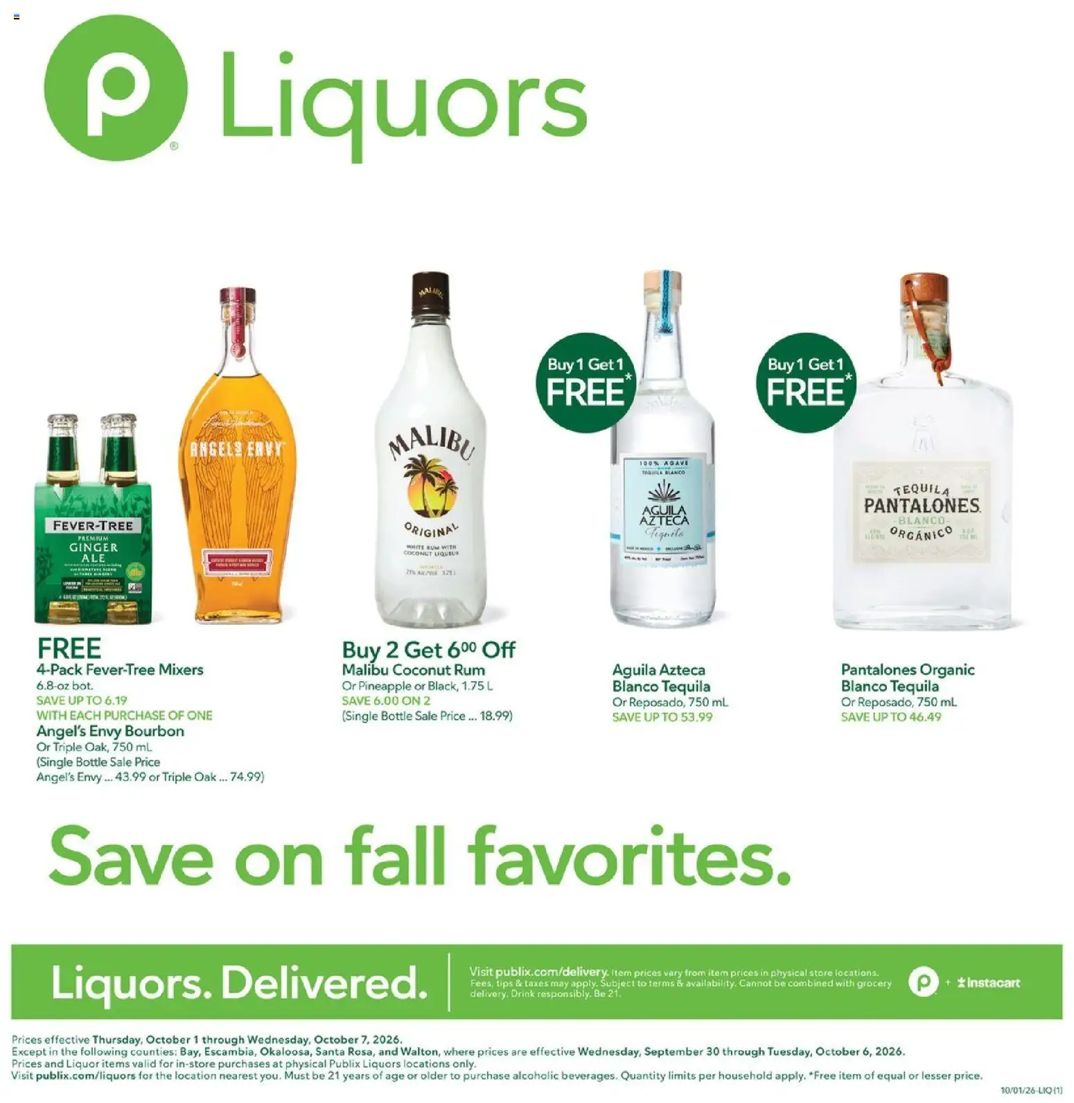 Publix Liquor Ad - valid from 10/01/2026 | Page: 1 | Products: Agave, Bourbon, Coconut, Rum