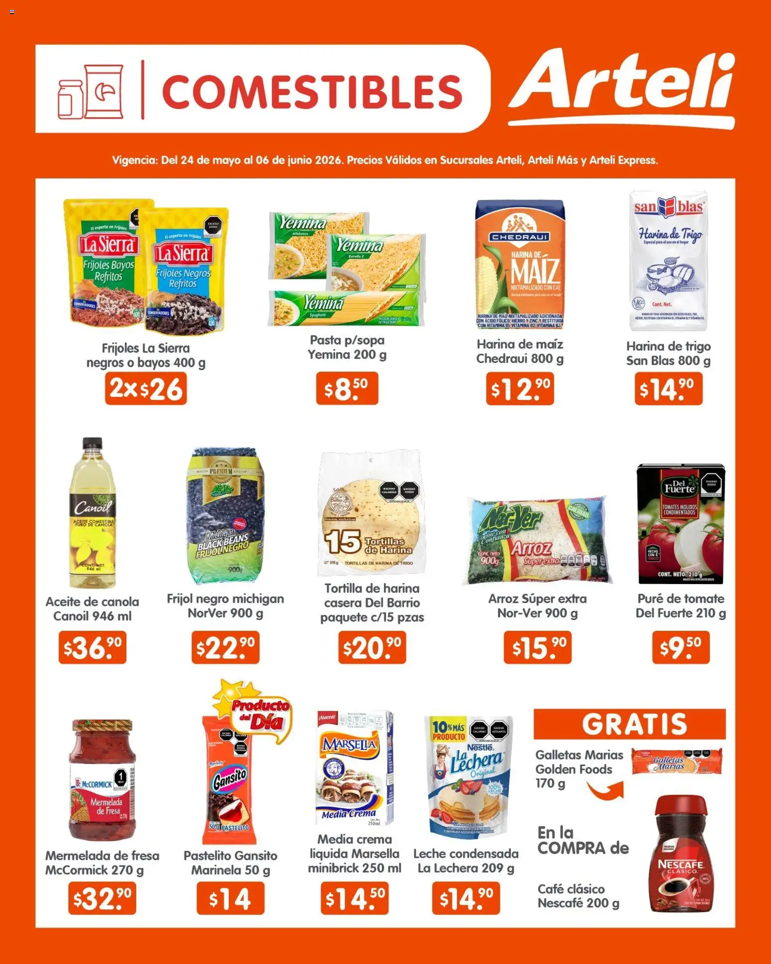Nuevas ofertas de Arteli válidas en toda la República Mexicana desde el 24.05.2026. ¡Encuentra las mejores ofertas en Arteli folleto Quincenal! | Página: 4 | Productos: Harina, Crema, Tomate, Aceite