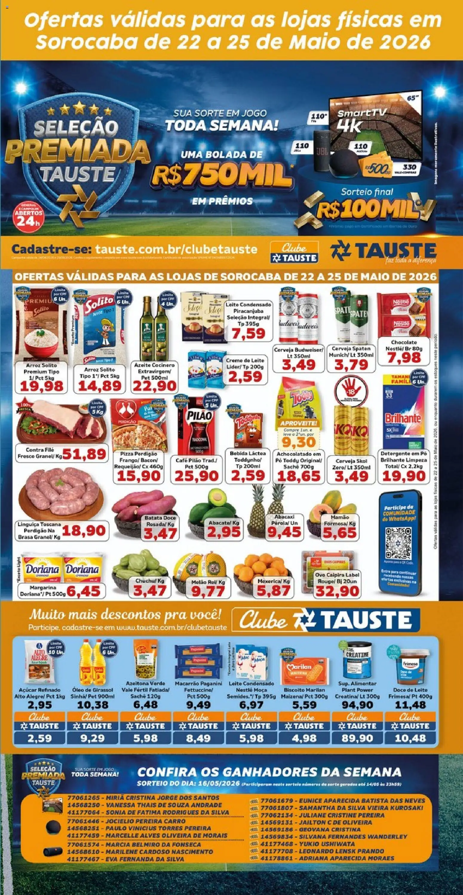 Tauste Folheto - válido de 22.05.2026 | Página: 2 | Produtos: Linguiça, Maiô, Leite, Creme de leite