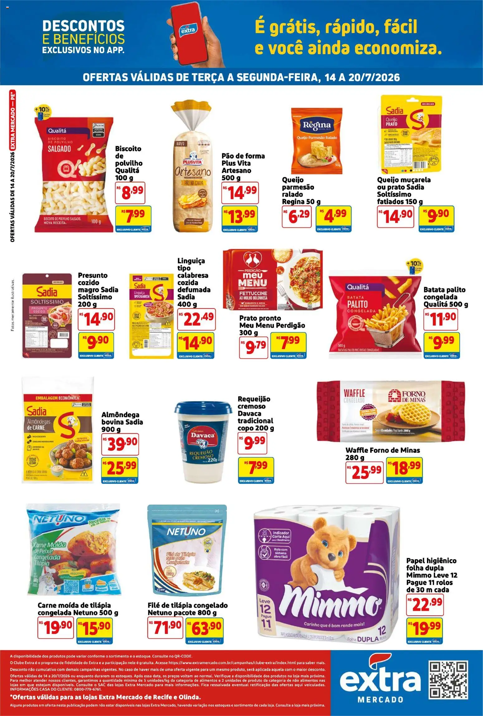 Extra Folheto - válido de 14/07/2026 | Página: 2 | Produtos: Polvilho, Tilápia, Presunto, Peixe