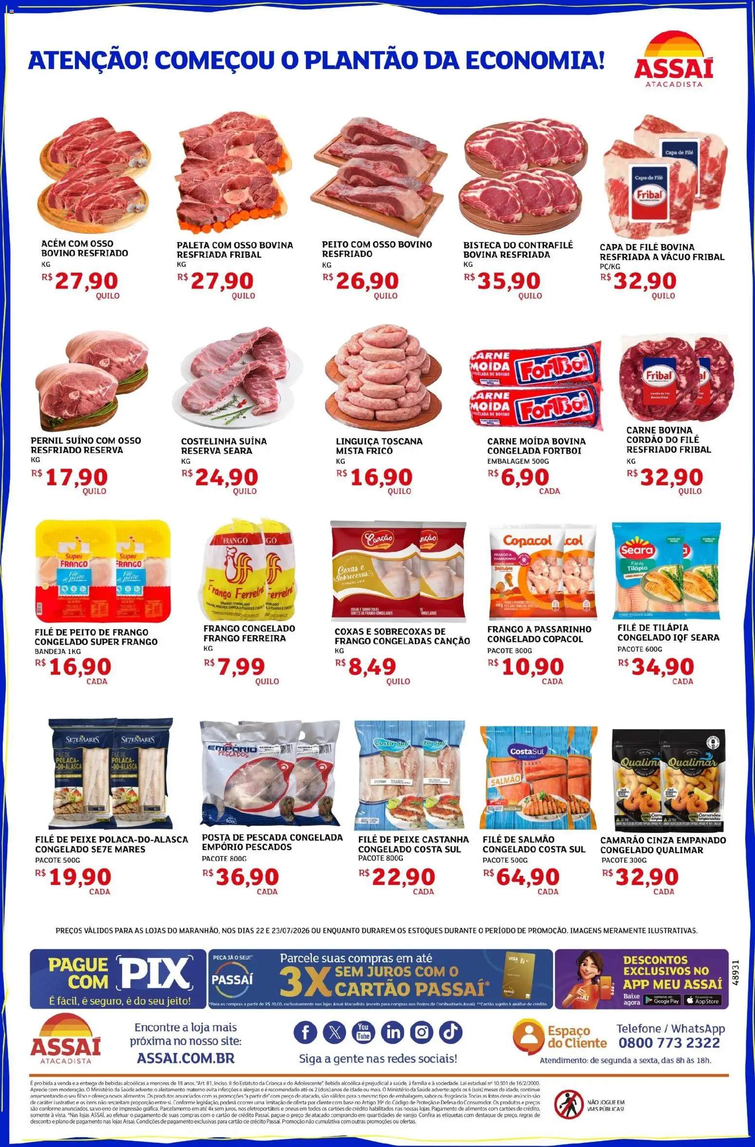 Assaí Atacadista Folheto - válido de 22/07/2026 | Página: 2 | Produtos: Salmão, Linguiça, Tilápia, Filé de tilápia