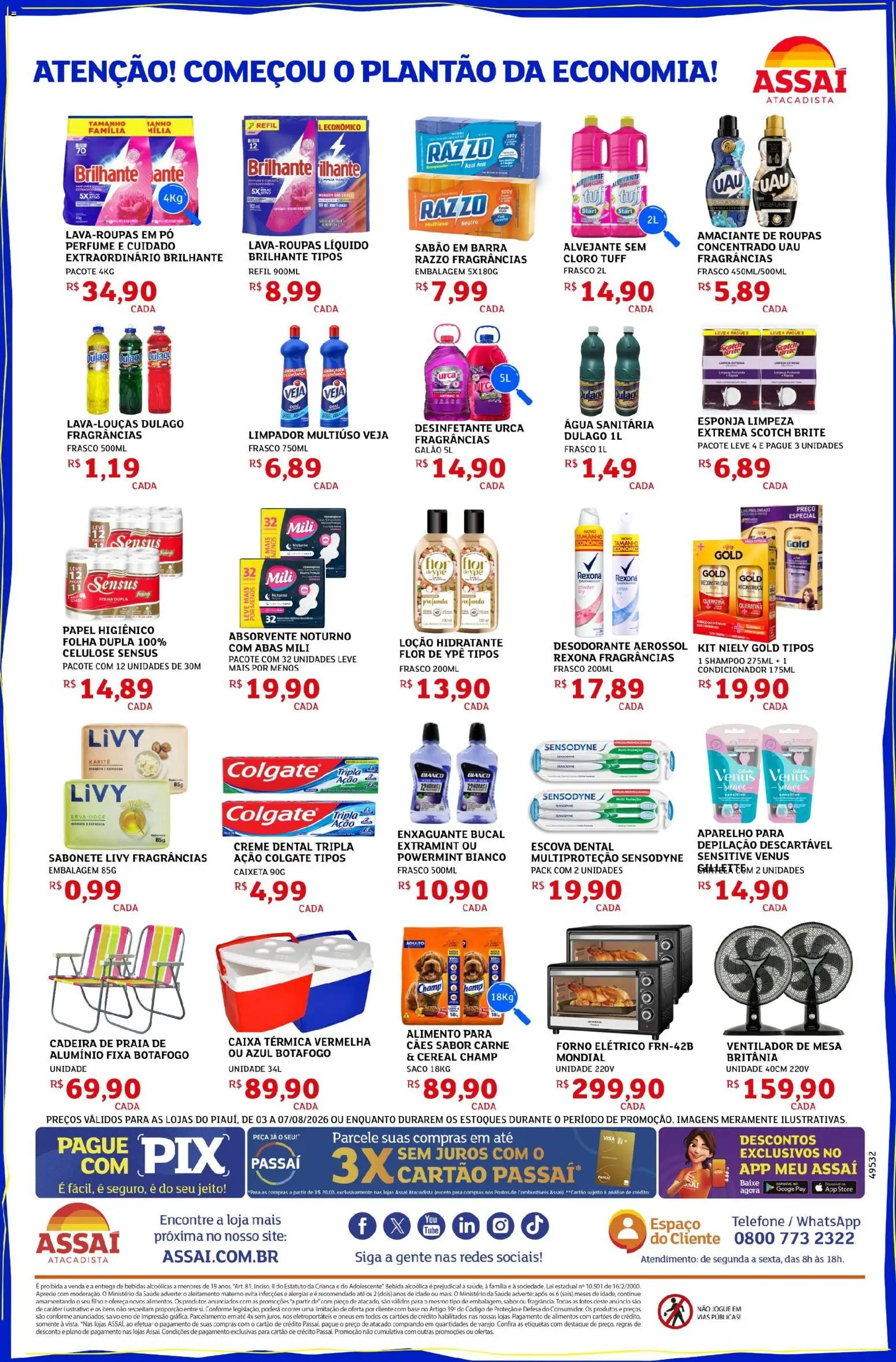 Assaí Atacadista Folheto - válido de 03/08/2026 | Página: 4 | Produtos: Sabão em barra, Ventilador, Alvejante, Creme dental