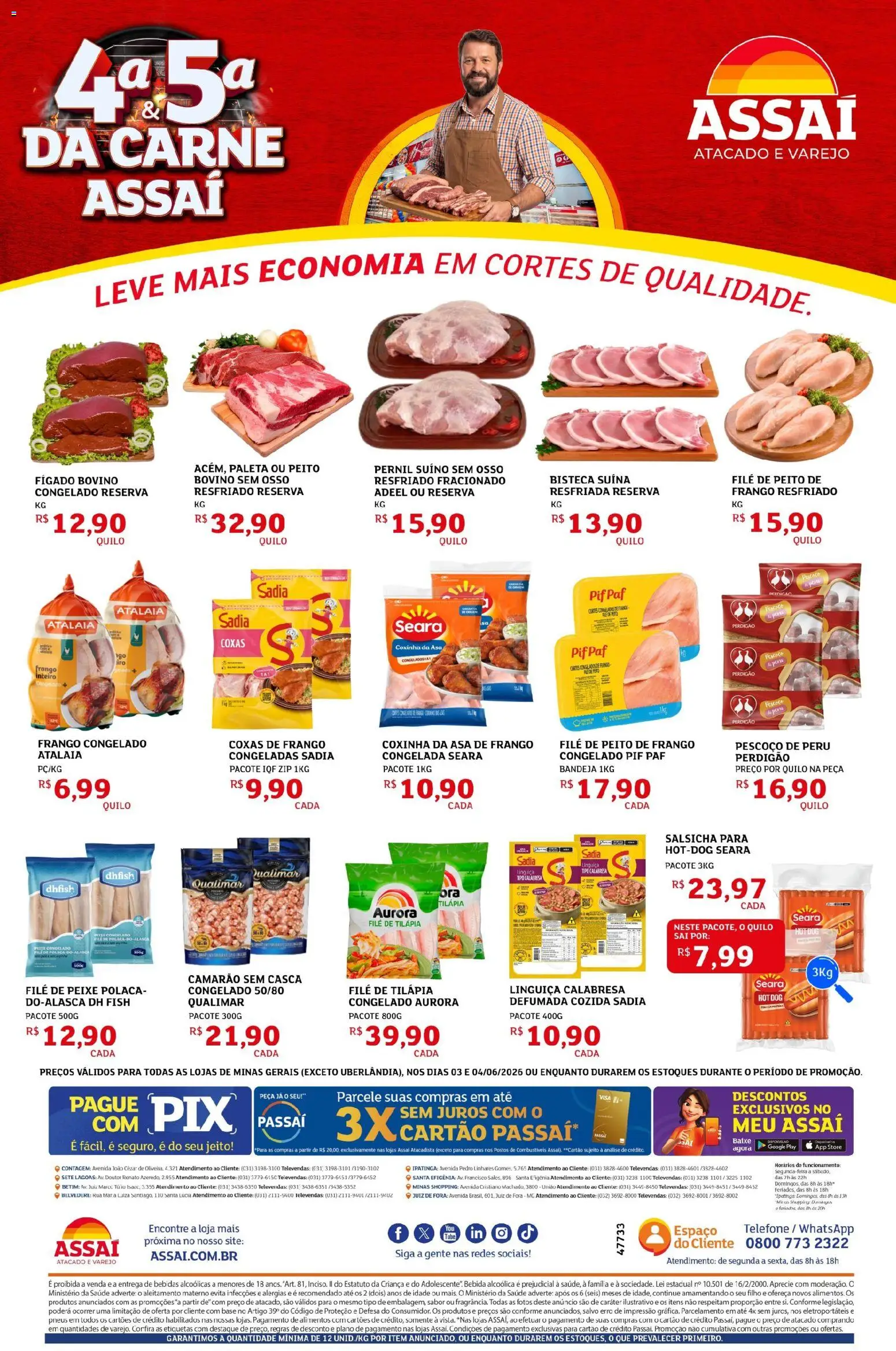 Assaí Atacadista Folheto - válido de 03.06.2026 | Página: 2 | Produtos: Salsicha, Carne, Bebida, Frango