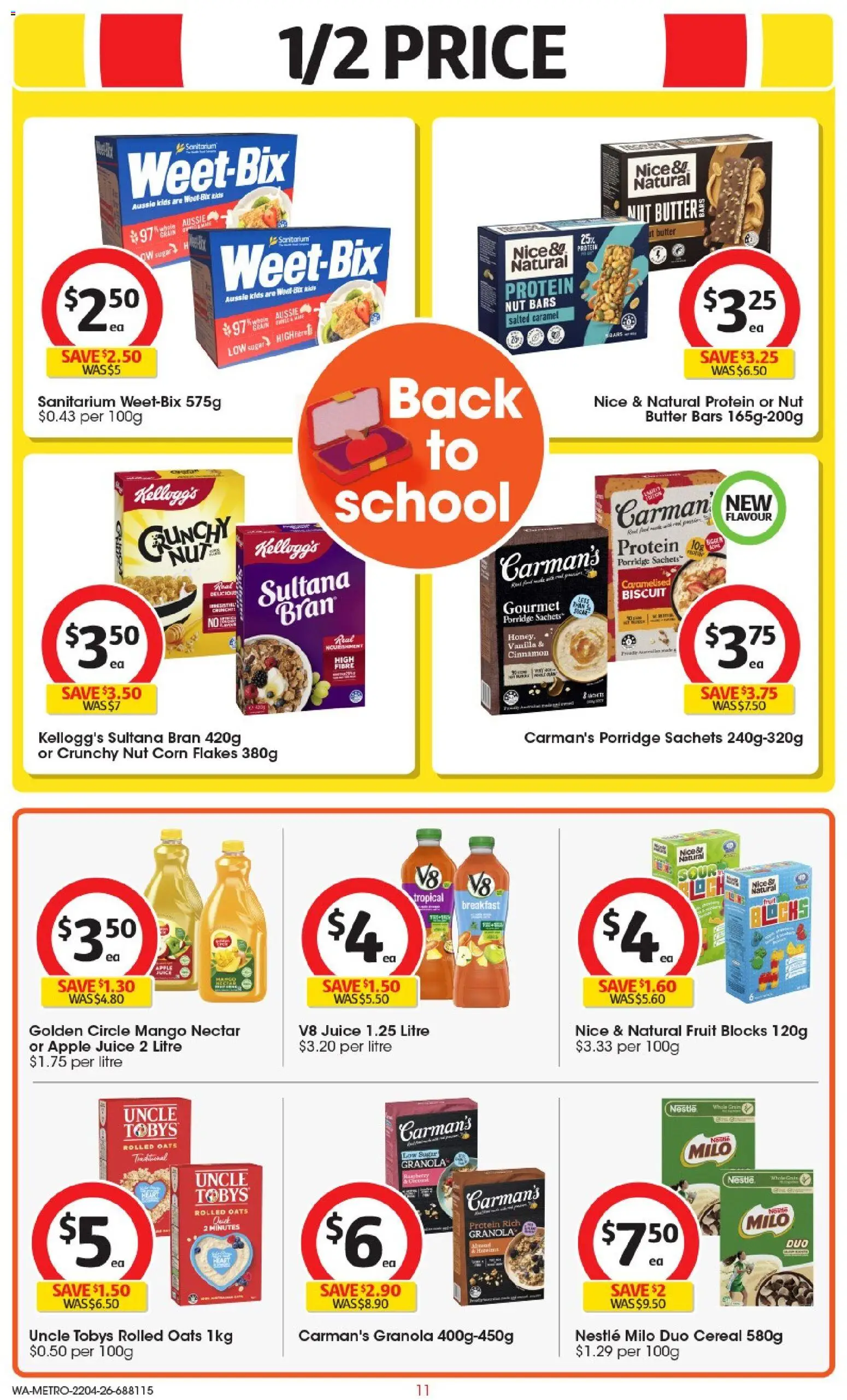 Coles catalogue - valid from 22.04.2026 | Page: 11 | Products: Juice, Oats, Flakes, Sugar
