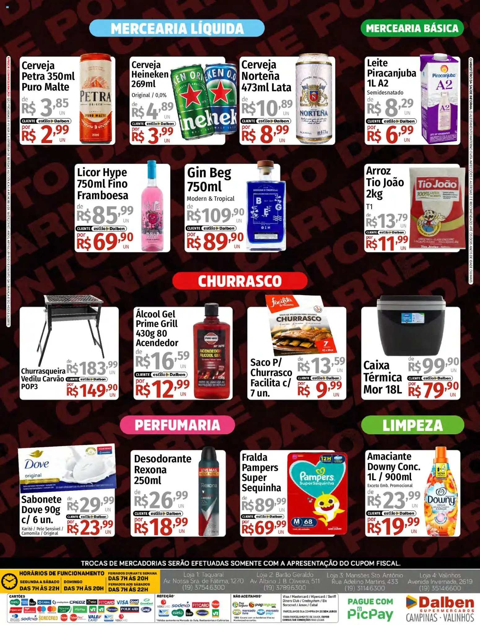Supermercado Dalben Folheto - válido de 05/08/2026 | Página: 4 | Produtos: Pampers, Desodorante, Heineken, Dove