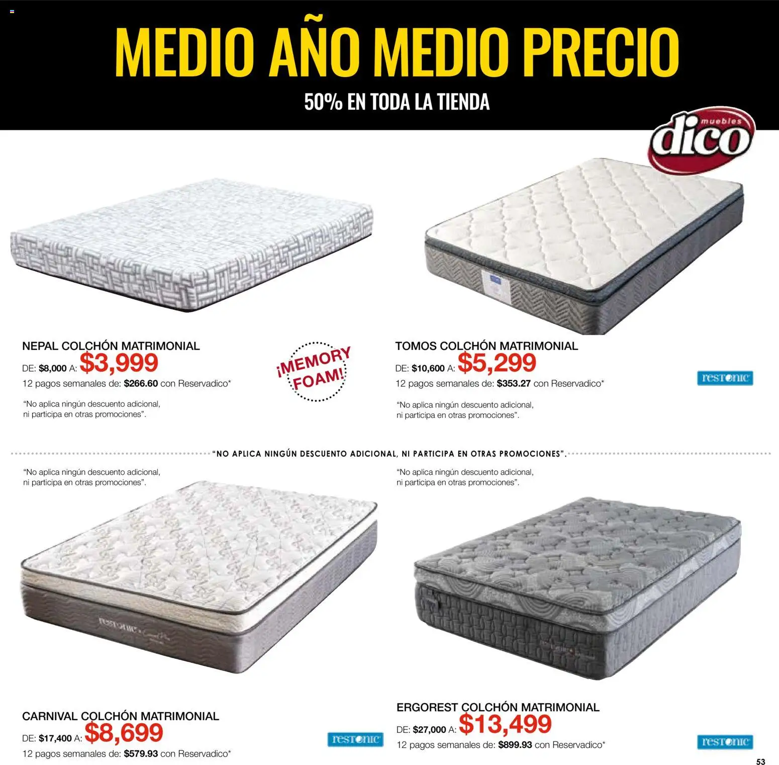 Nuevas ofertas de Muebles Dico válidas en toda la República Mexicana desde el 01/08/2026. ¡Encuentra las mejores ofertas en Muebles Dico catálogo! | Página: 53 | Productos: Colchón