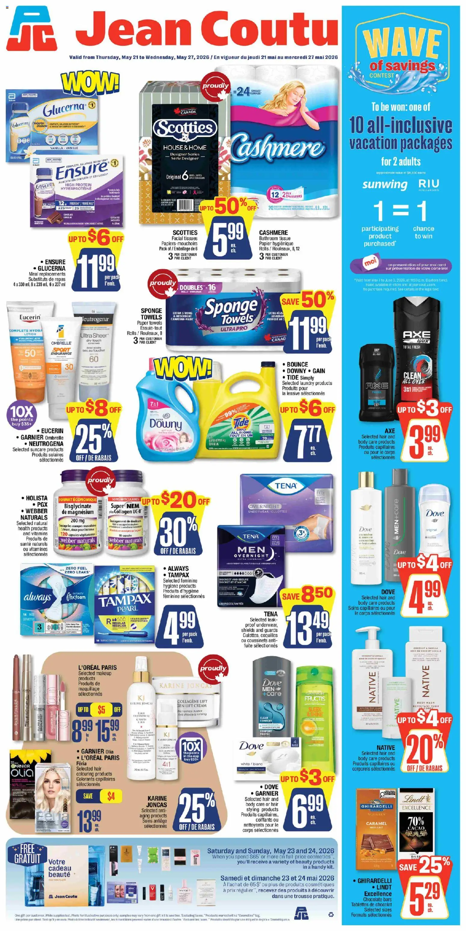 Jean Coutu flyer valid from 21.05.2026 | Page: 1 | Products: Cream, Sponge, Body wash, Underwear