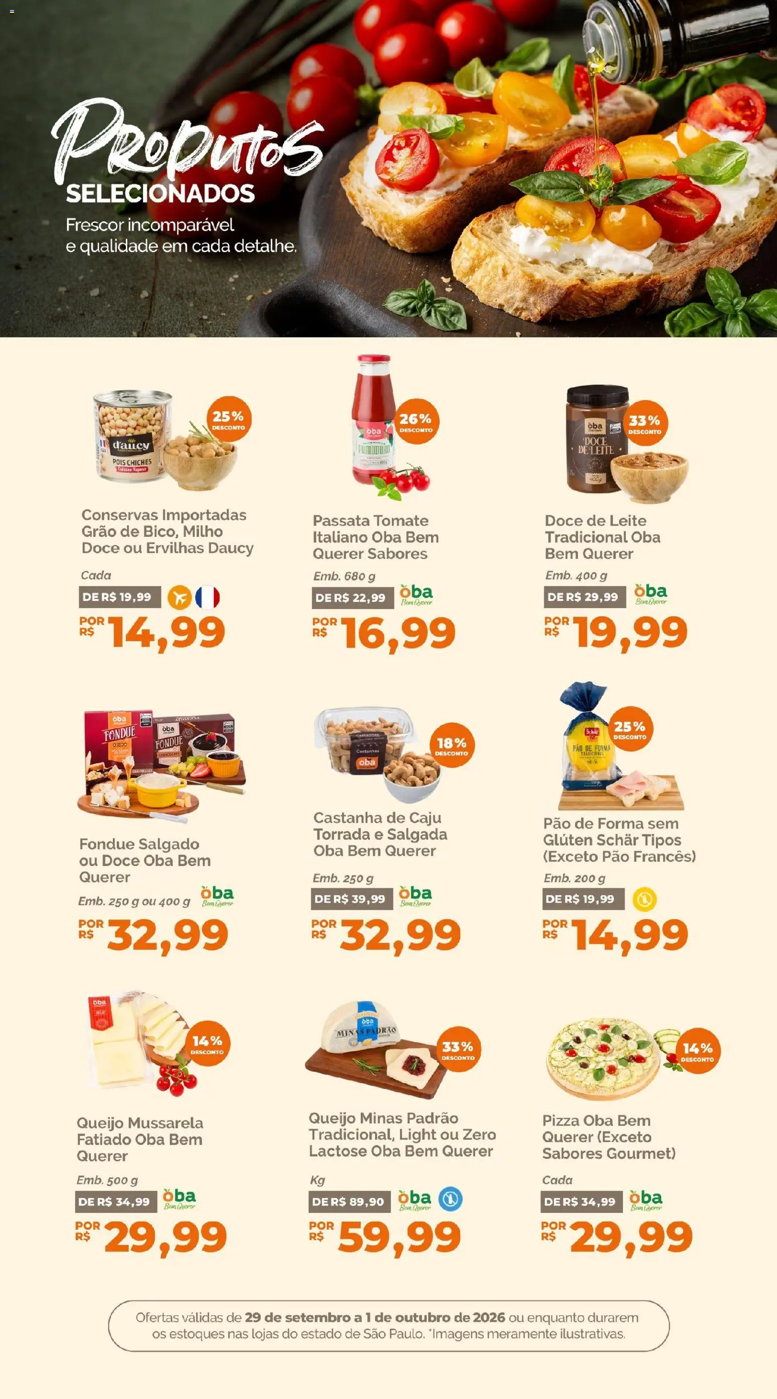 Oba Hortifruti Folheto - válido de 29/09/2026 | Página: 9 | Produtos: Castanhas, Doce, Mussarela, Pão francês