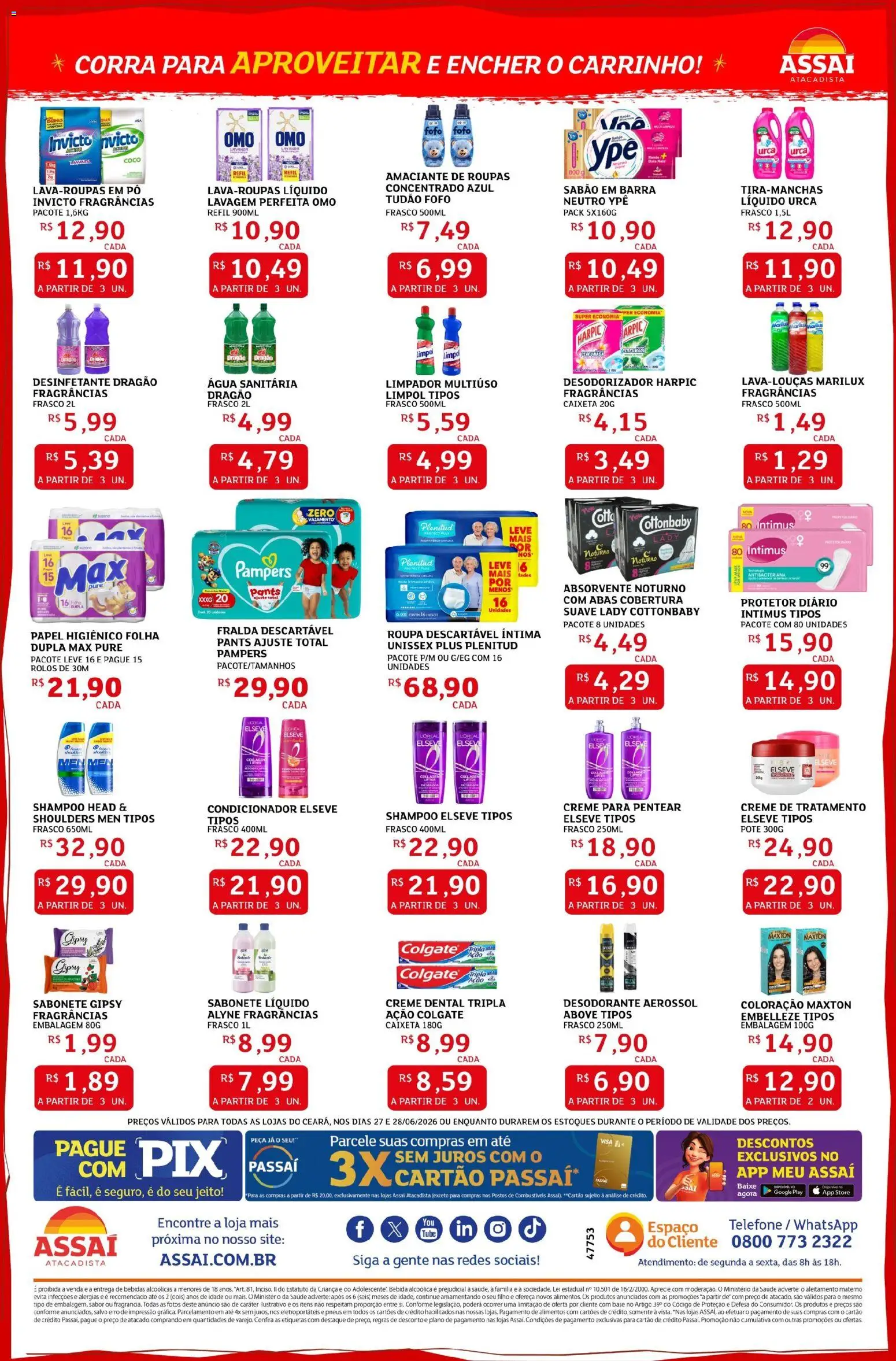 Assaí Atacadista Folheto - válido de 27/06/2026 | Página: 4 | Produtos: Amaciante de roupas, Creme para pentear, Telefone, Desinfetante