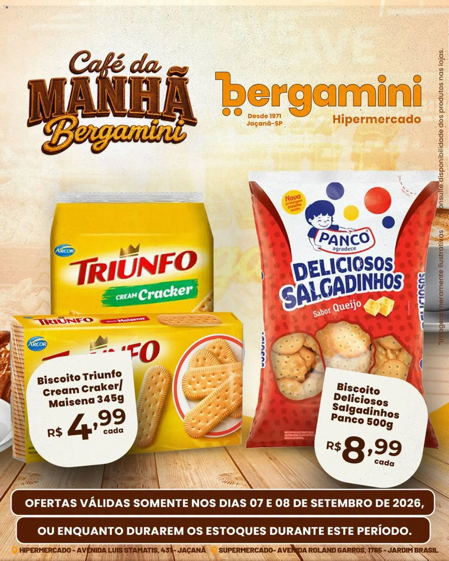 Supermercado Bergamini Folheto - válido de 07/09/2026 | Página: 3 | Produtos: Biscoito, Queijo, Café, Cream cracker