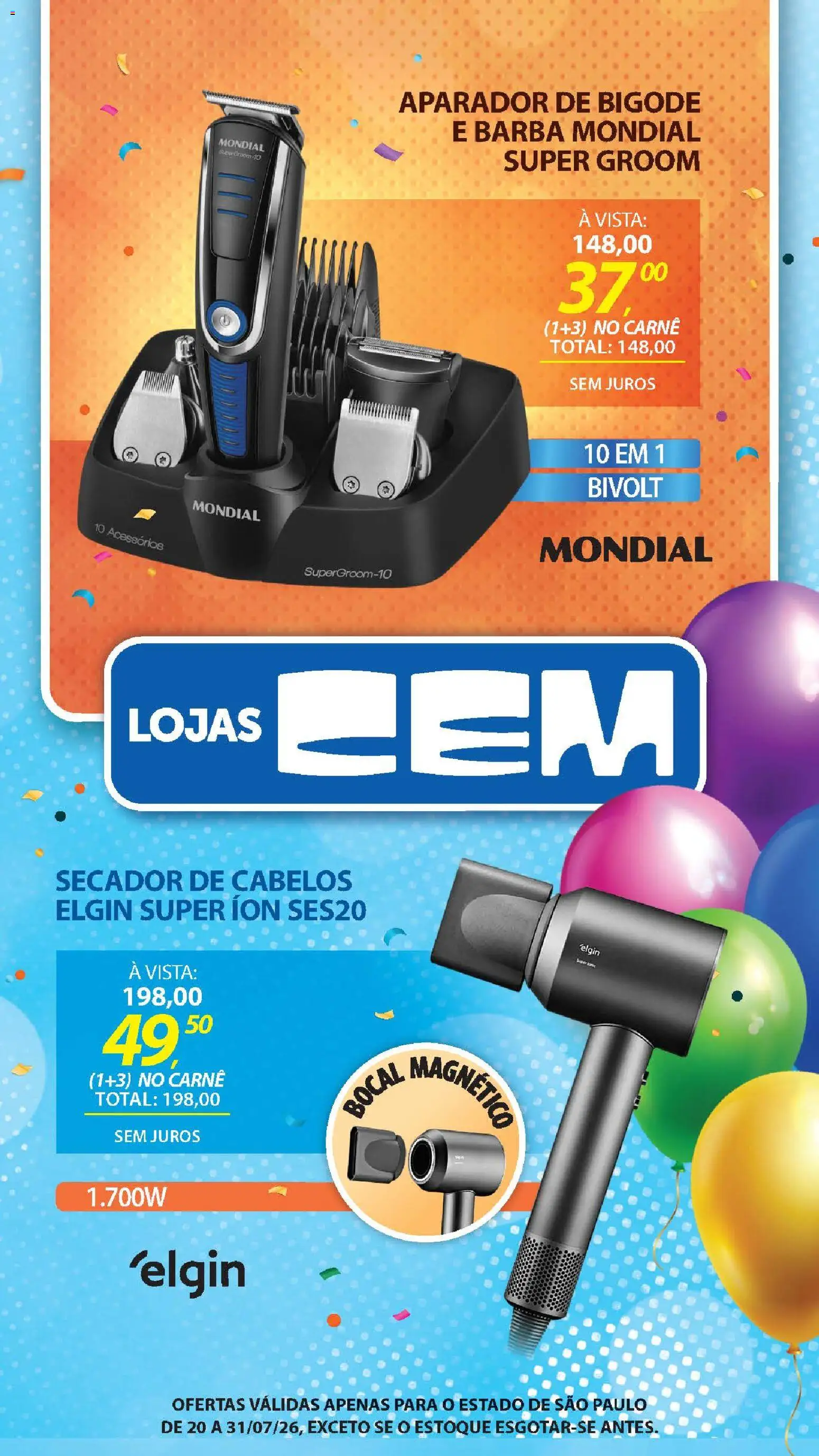 Lojas Cem Folheto - válido de 20/07/2026 | Página: 130 | Produtos: Secador, Aparador, Carne