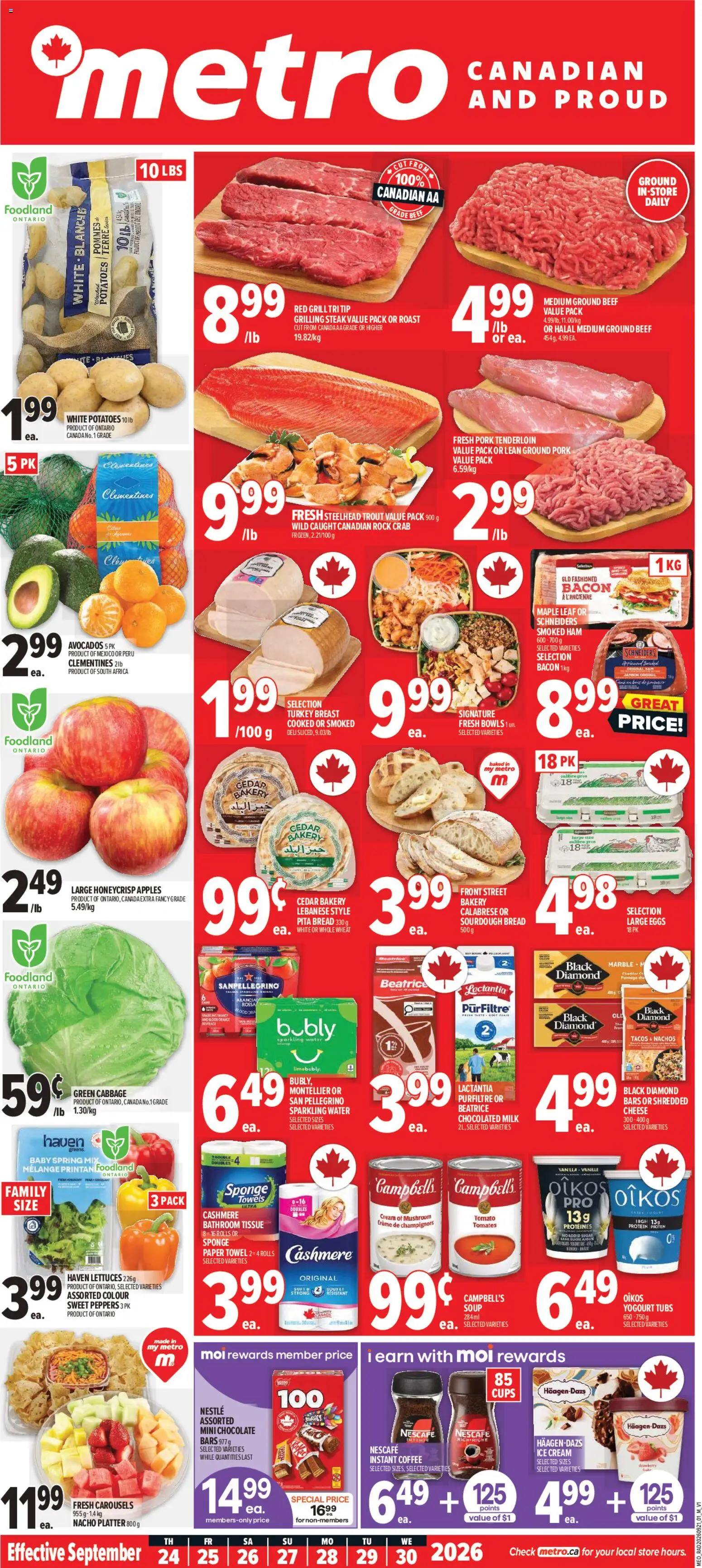 Metro flyer valid from Sep 24, 2026 | Page: 1 | Products: Beef, Bacon, Turkey, Cabbage