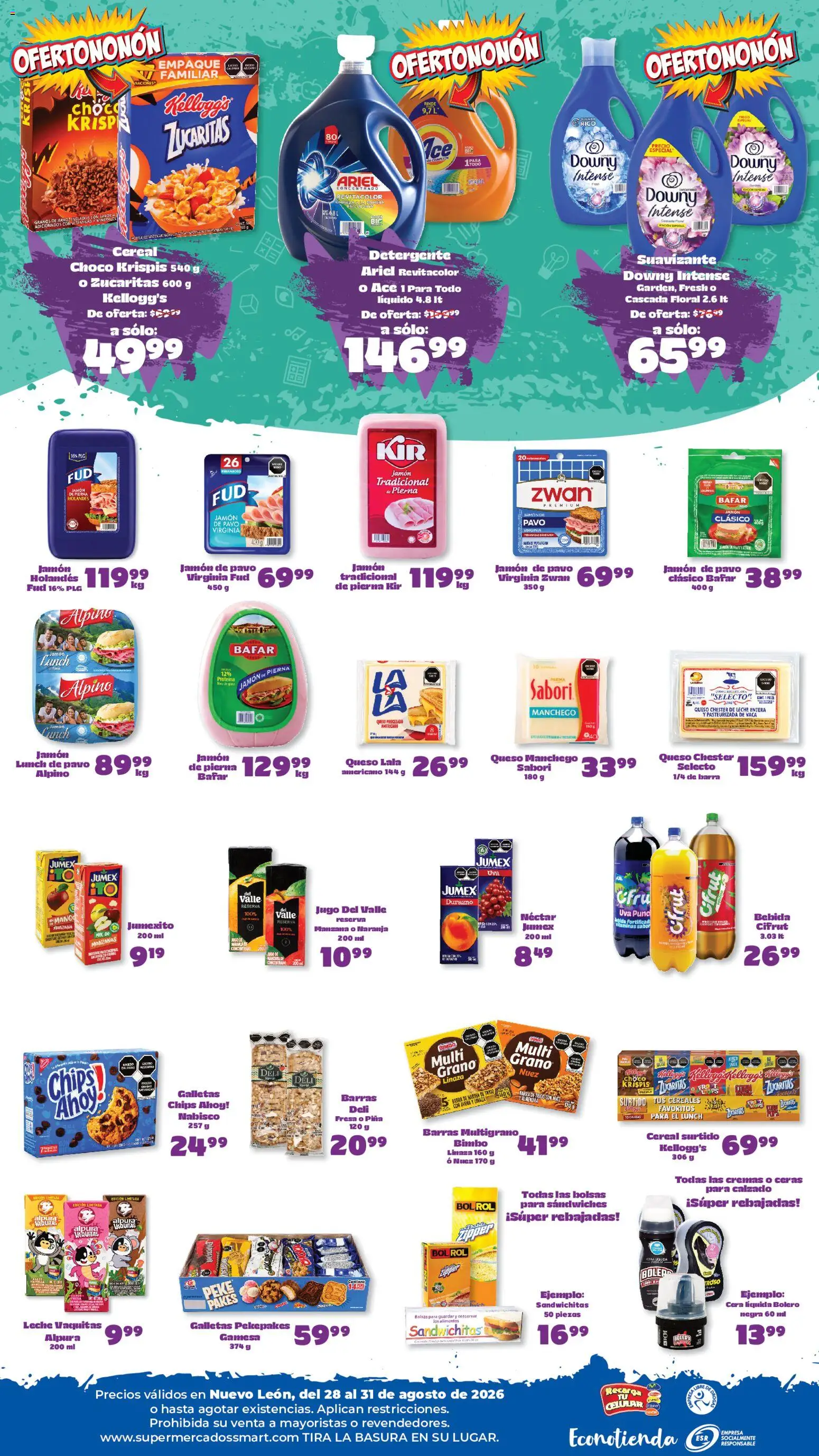 Nuevas ofertas de S-Mart válidas en toda la República Mexicana desde el 28/08/2026. ¡Encuentra las mejores ofertas en S-Mart folleto Ofertas de feria Monterrey! | Página: 2 | Productos: Detergente, Manzana, Galletas, Pavo