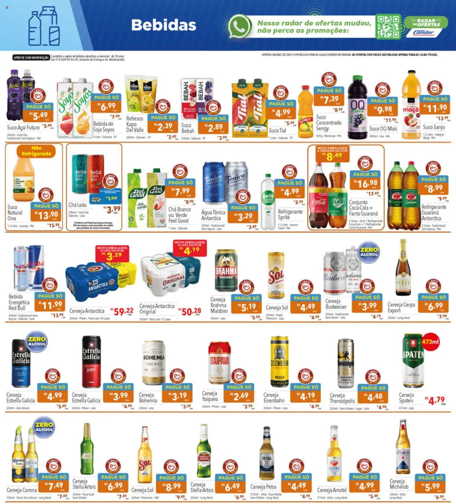Supermercados Condor Folheto - válido de 28/07/2026 | Página: 16 | Produtos: Refresco, Fanta, Água tônica, Açaí