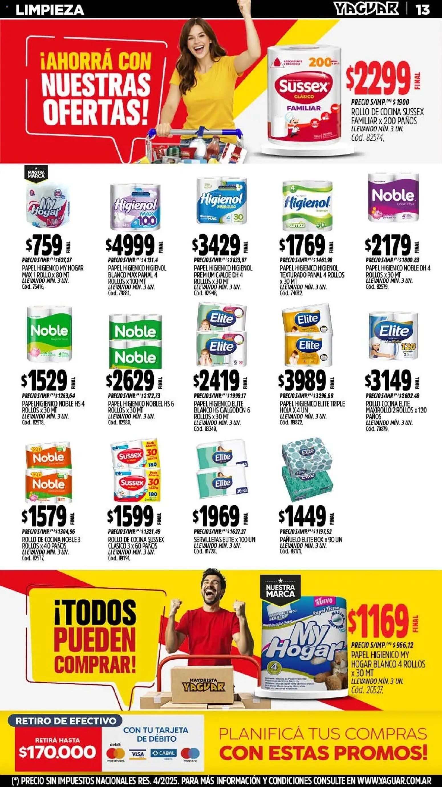 Yaguar - Oferta Semanal Santa Fé │ válido desde el 11.05.2026 | Página: 13 | Productos: Papel higiénico, Pañuelo, Cocina, Servilletas