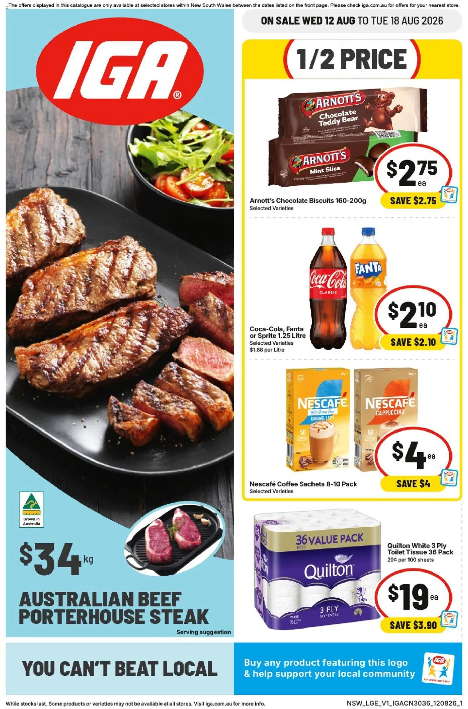 IGA catalogue - valid from 12/08/2026 | Page: 1 | Products: Coffee, Sugar, Sprite, Fanta