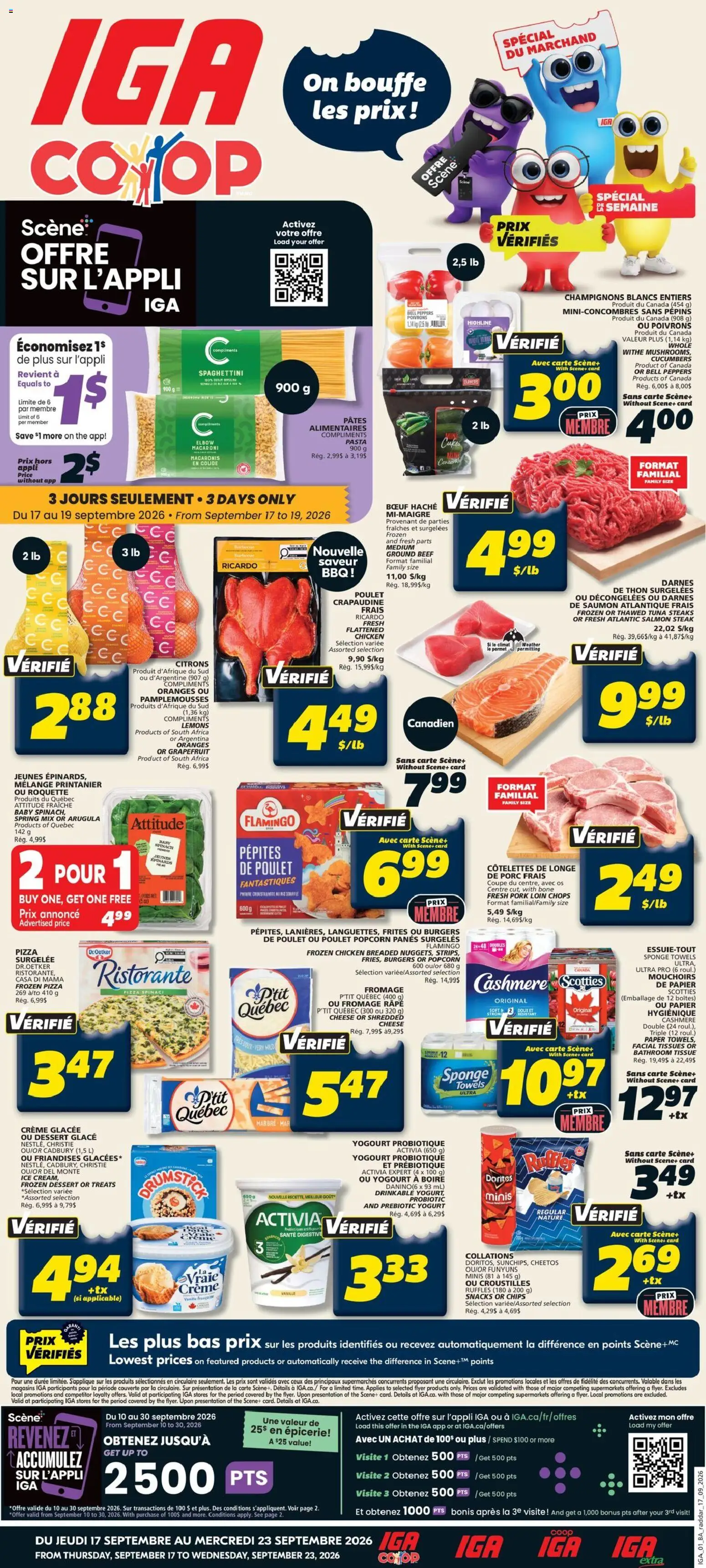 IGA flyer valid from Sep 17, 2026 | Page: 1 | Products: Chips, Tuna, Towels, Popcorn