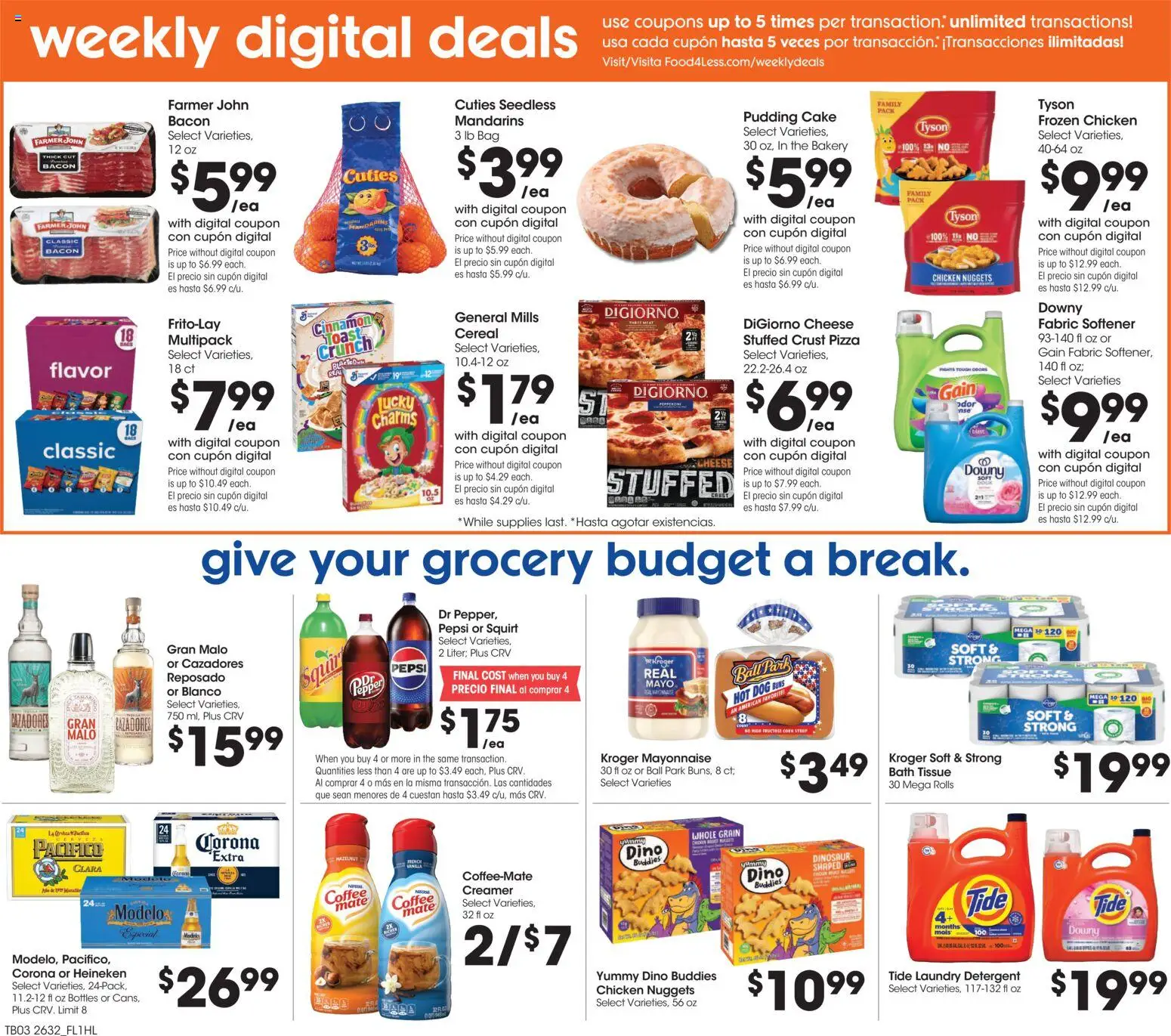 Food 4 Less Weekly Ad - valid from 09/09/2026 | Page: 4 | Products: Mandarins, Chicken, Fabric softener, Pepsi
