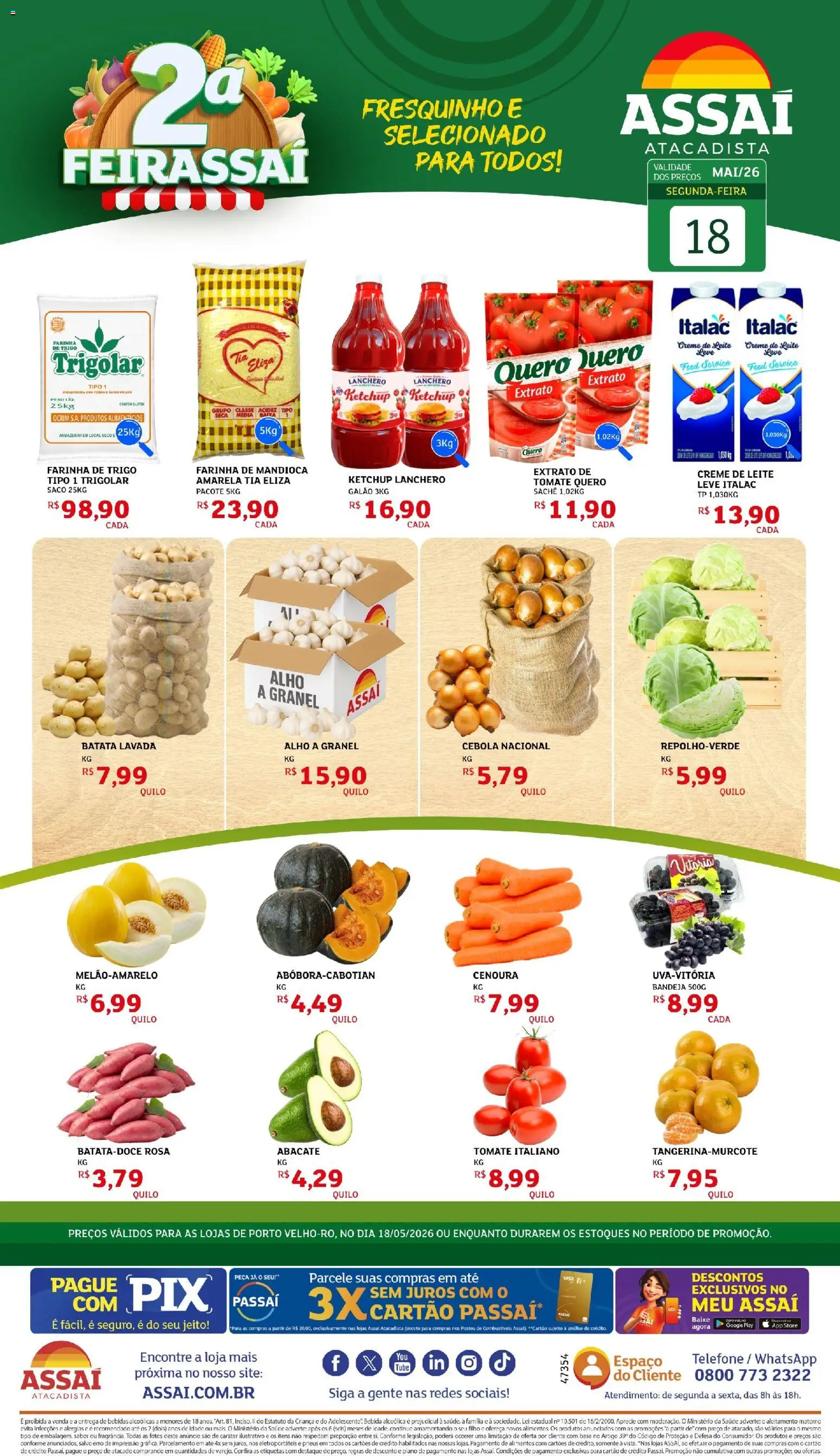 Assaí Atacadista Folheto - válido de 18.05.2026 | Página: 1 | Produtos: Farinha de trigo, Leite, Pneus, Creme