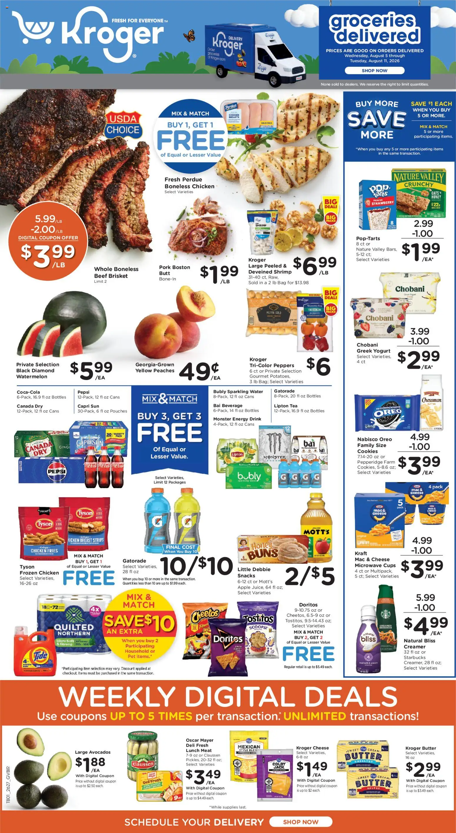 Kroger Ad - valid from 08/05/2026 | Page: 1 | Products: Turkey, Groceries, Butter, Water