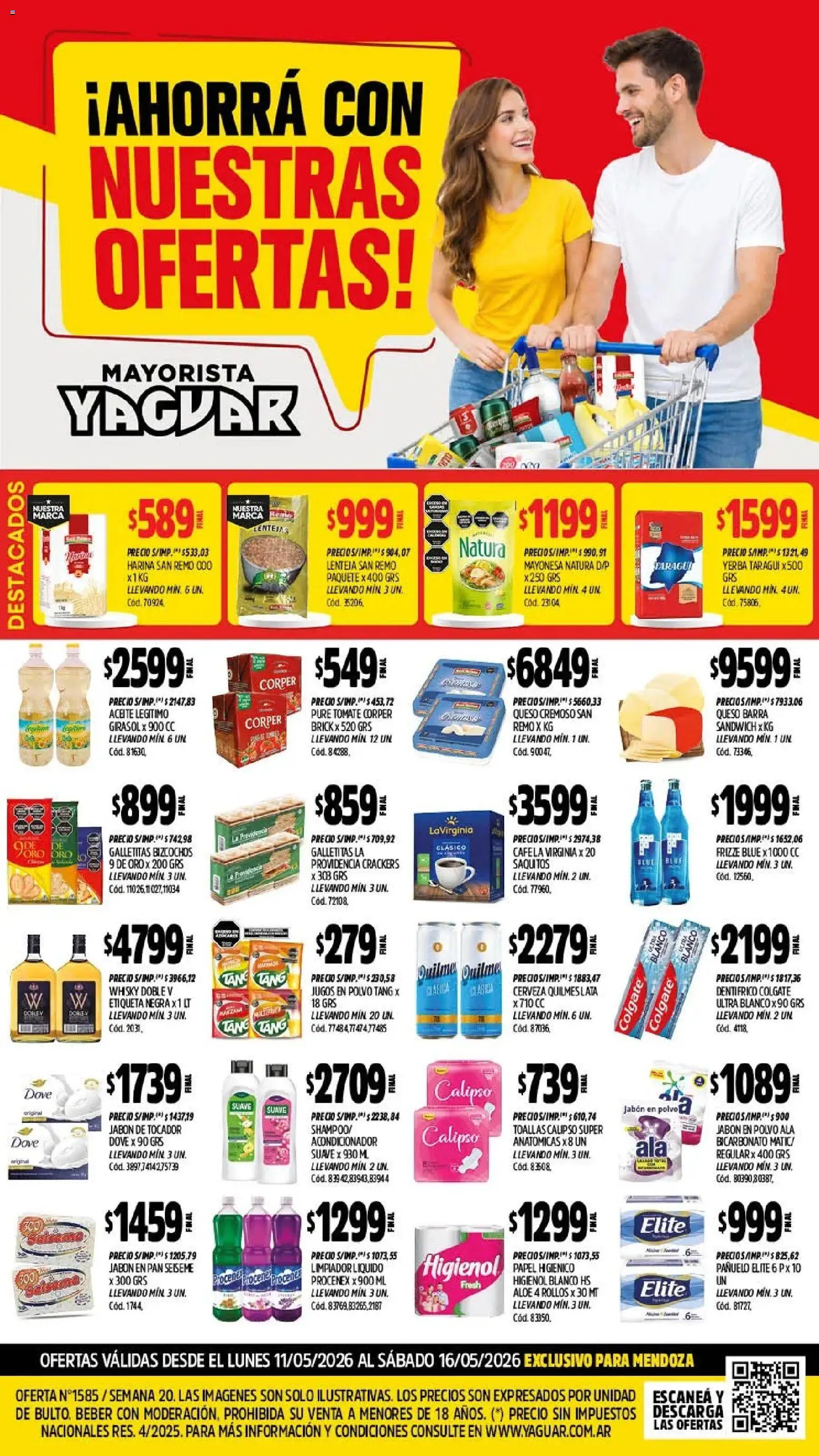 Yaguar - Oferta Semanal Mendoza │ válido desde el 11.05.2026 | Página: 1 | Productos: Whisky, Papel higiénico, Galletitas, Cerveza