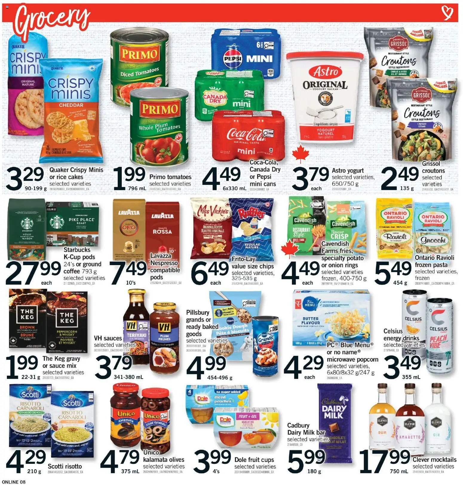 Fortinos flyer valid from Aug 13, 2026 | Page: 8 | Products: Drinks, Garlic, Cheddar, Biscuits