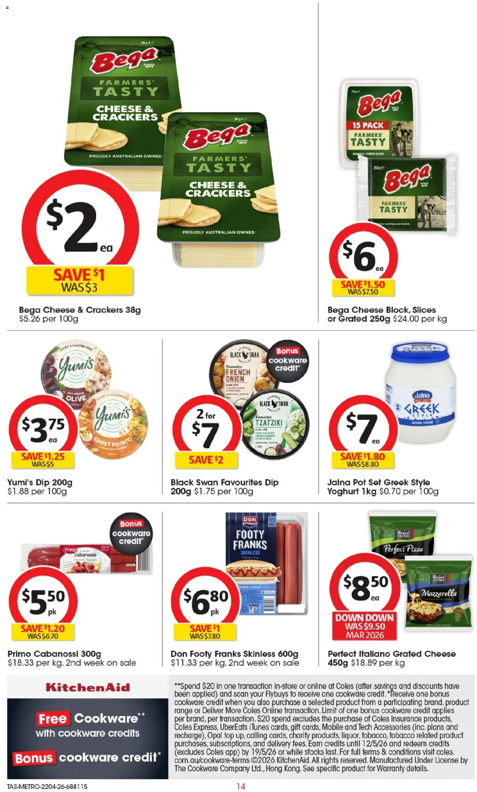 Coles catalogue - valid from 22.04.2026 | Page: 14 | Products: Pot, Cheese, Pizza, Opal