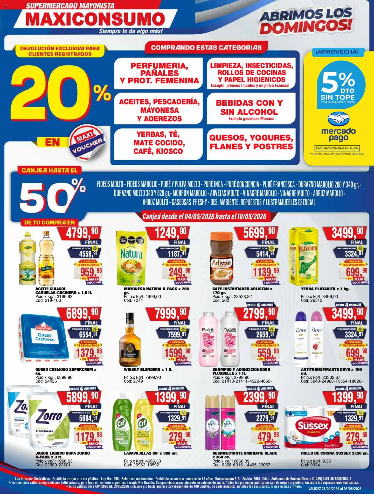 Maxiconsumo ofertas │ válido desde el 27.04.2026 | Página: 1 | Productos: Mate, Arroz, Fideos, Pañales