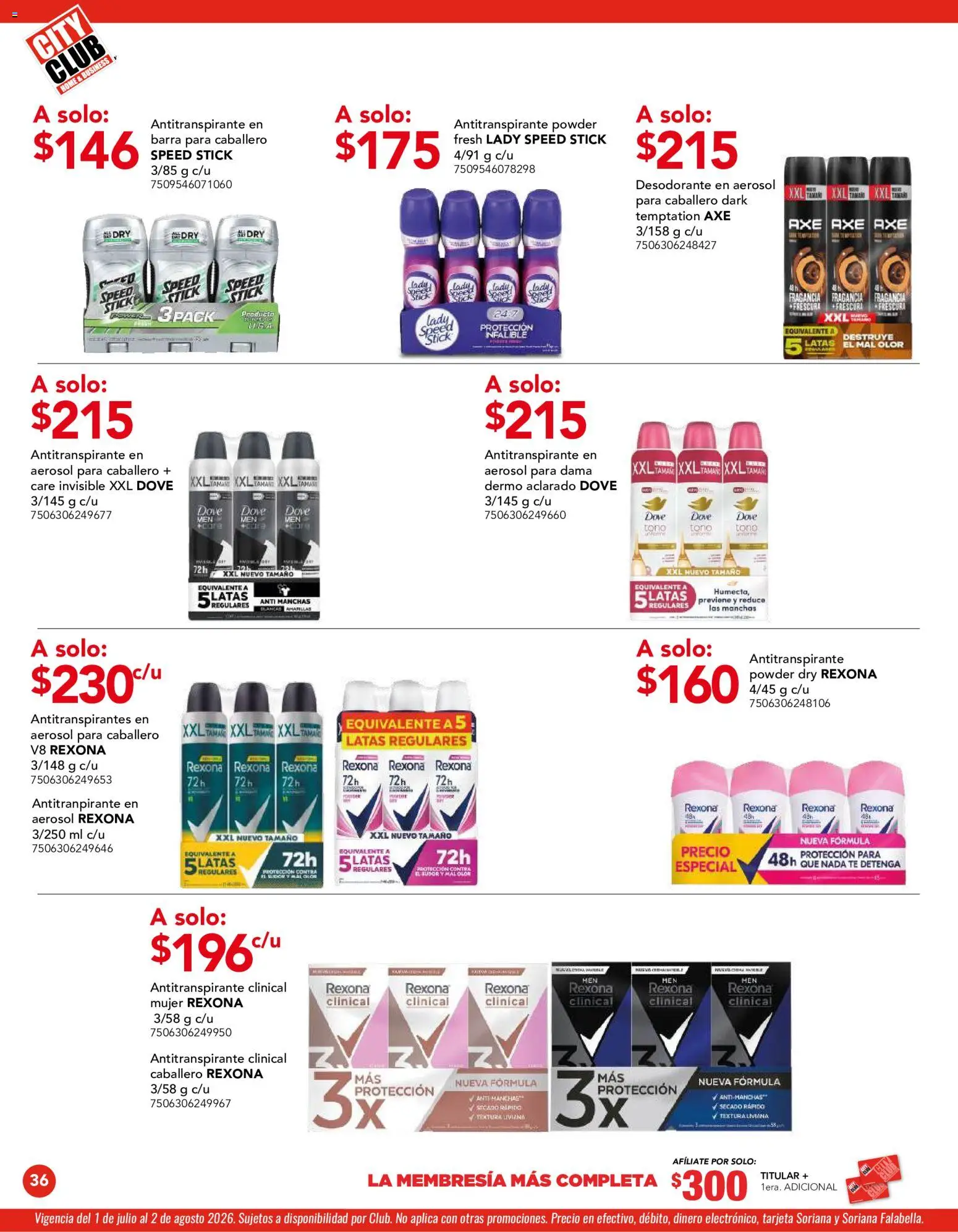 Nuevas ofertas de City Club válidas en toda la República Mexicana desde el 01/07/2026. ¡Encuentra las mejores ofertas en City Club catálogo! | Página: 36 | Productos: Antitranspirante, Huevo, Té, Fragancia