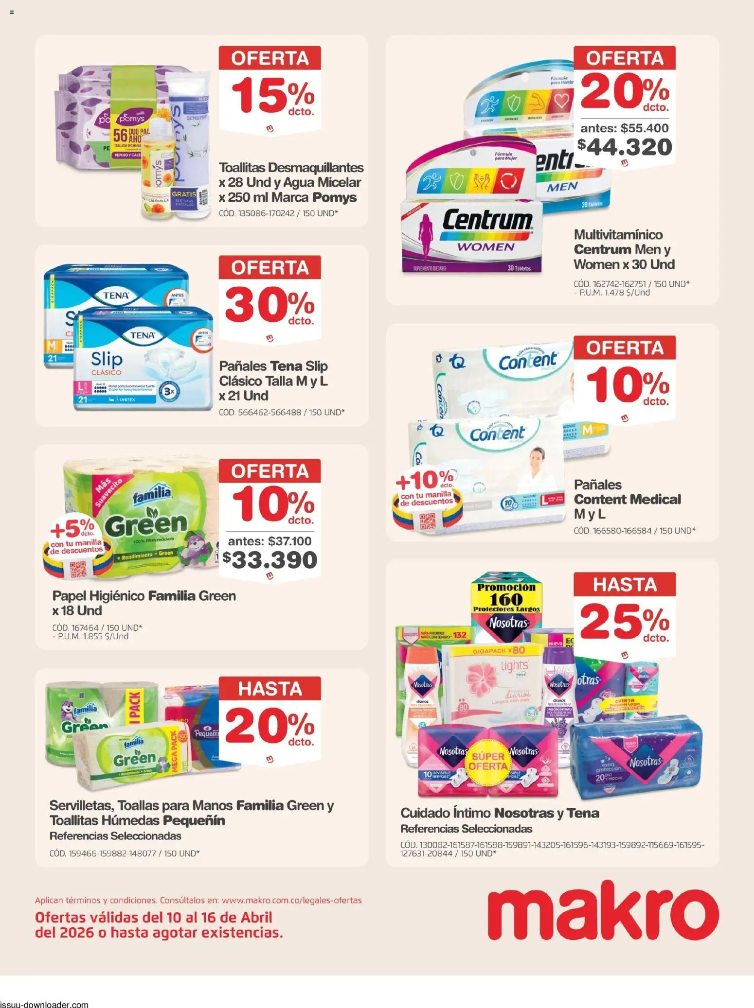 Makro revista - valida desde el 10.04.2026 | Página: 22 | Productos: Agua, Suplemento dietario, Tablet, Papel higiénico