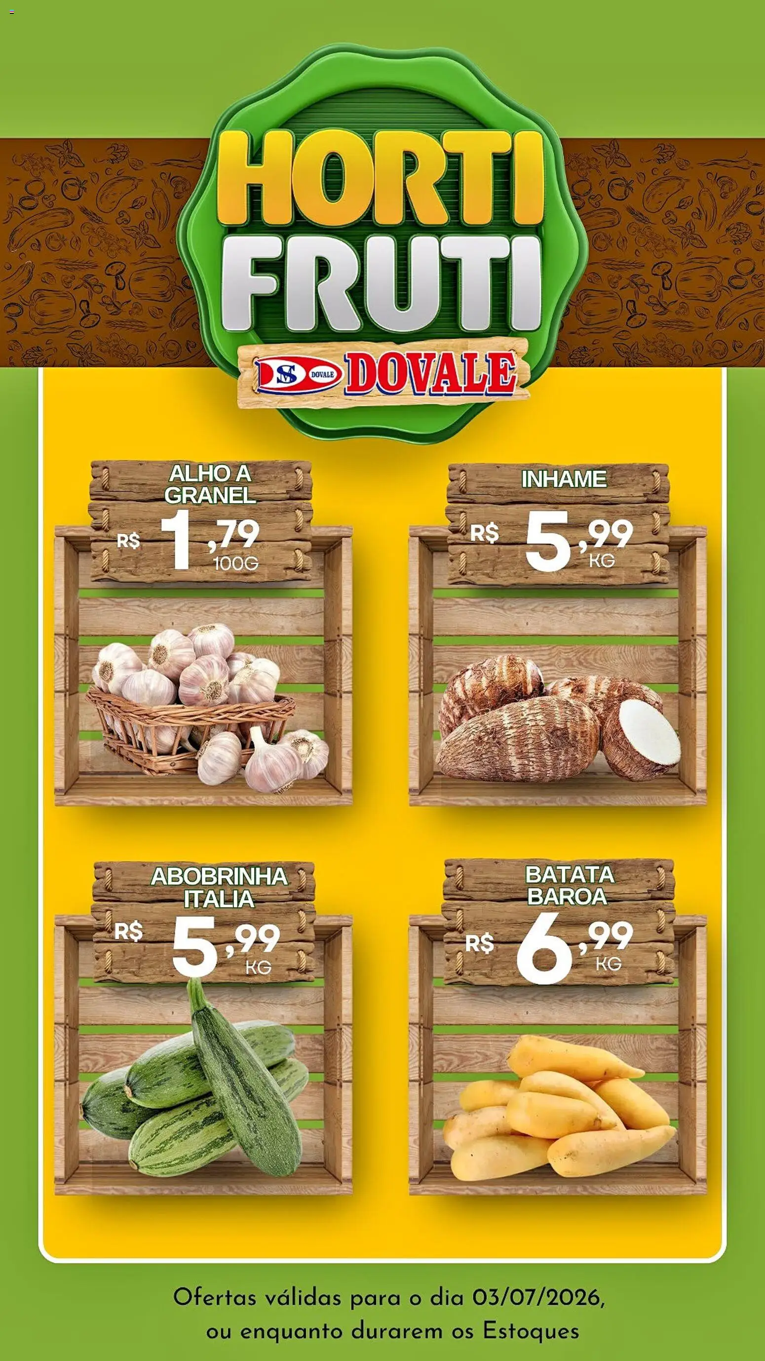 Dovale Folheto - válido de 03/07/2026 | Página: 2 | Produtos: Abobrinha, Alho, Inhame, Batata