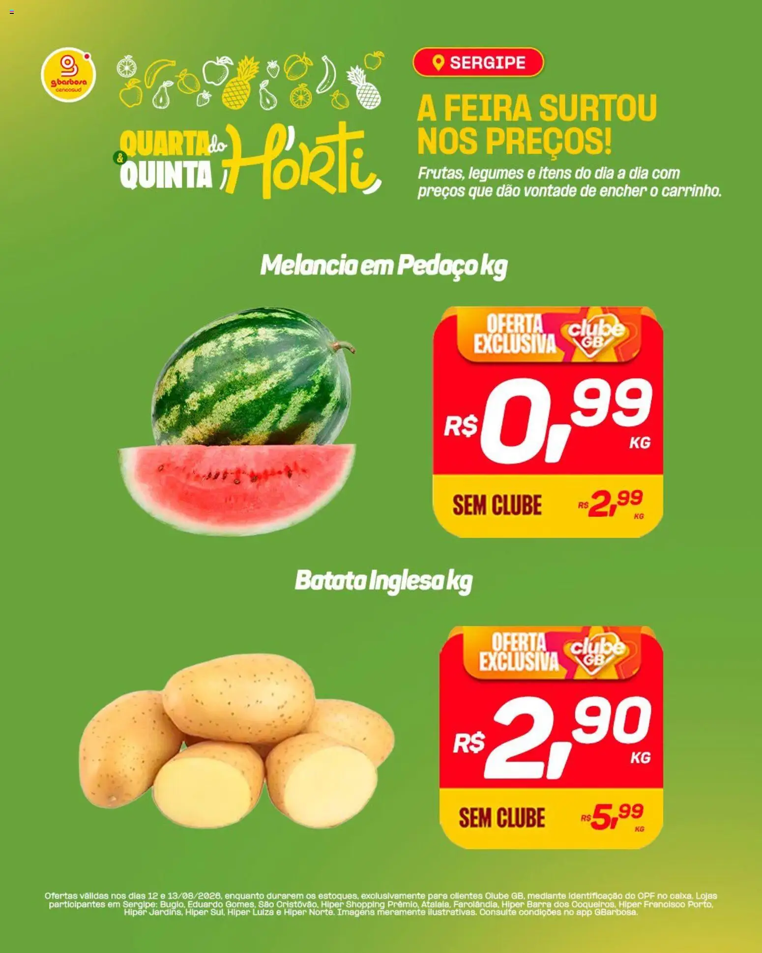 Gbarbosa Folheto - válido de 12/08/2026 | Página: 2 | Produtos: Melancia, Batata, Legumes