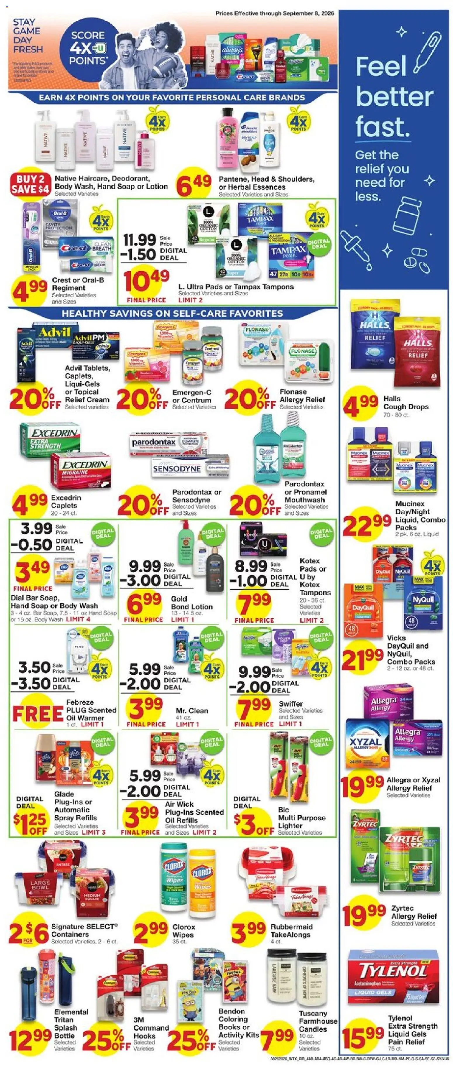 United Supermarkets Weekly Ad - valid from 08/26/2026 | Page: 4 | Products: Deodorant, Tampons, Cream, Books