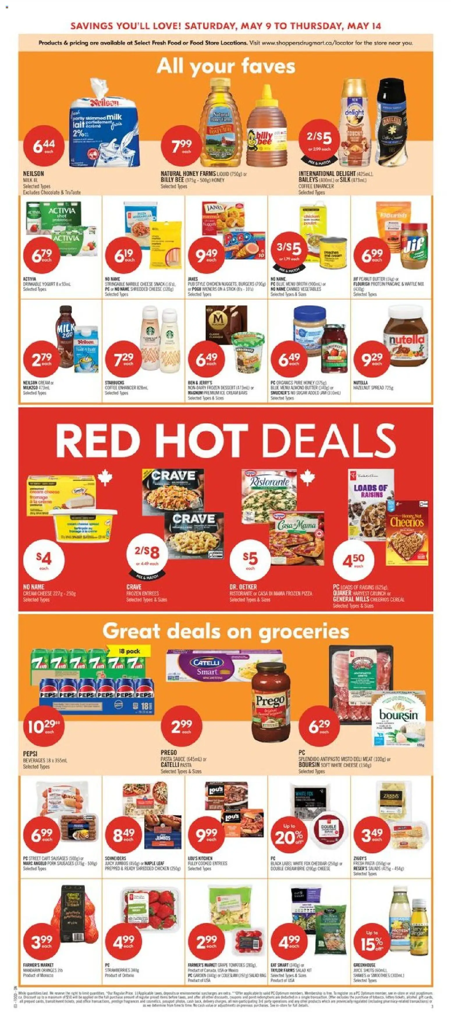 Shoppers flyer valid from 08.05.2026 | Page: 6 | Products: Salad, Milk, Cheese, Oranges
