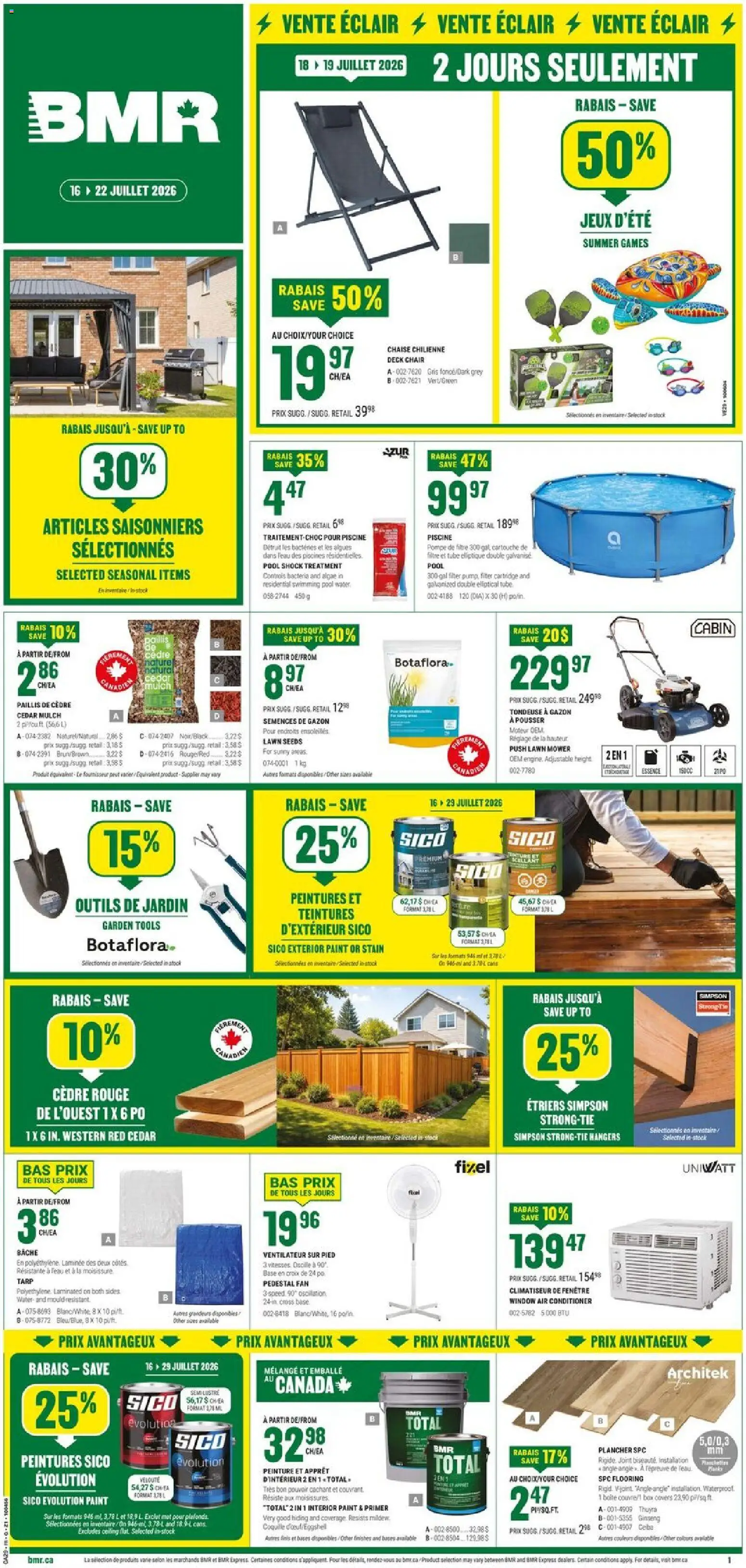 BMR flyer valid from Jul 16, 2026 | Page: 1 | Products: Fan, Conditioner, Deck chair, Chair