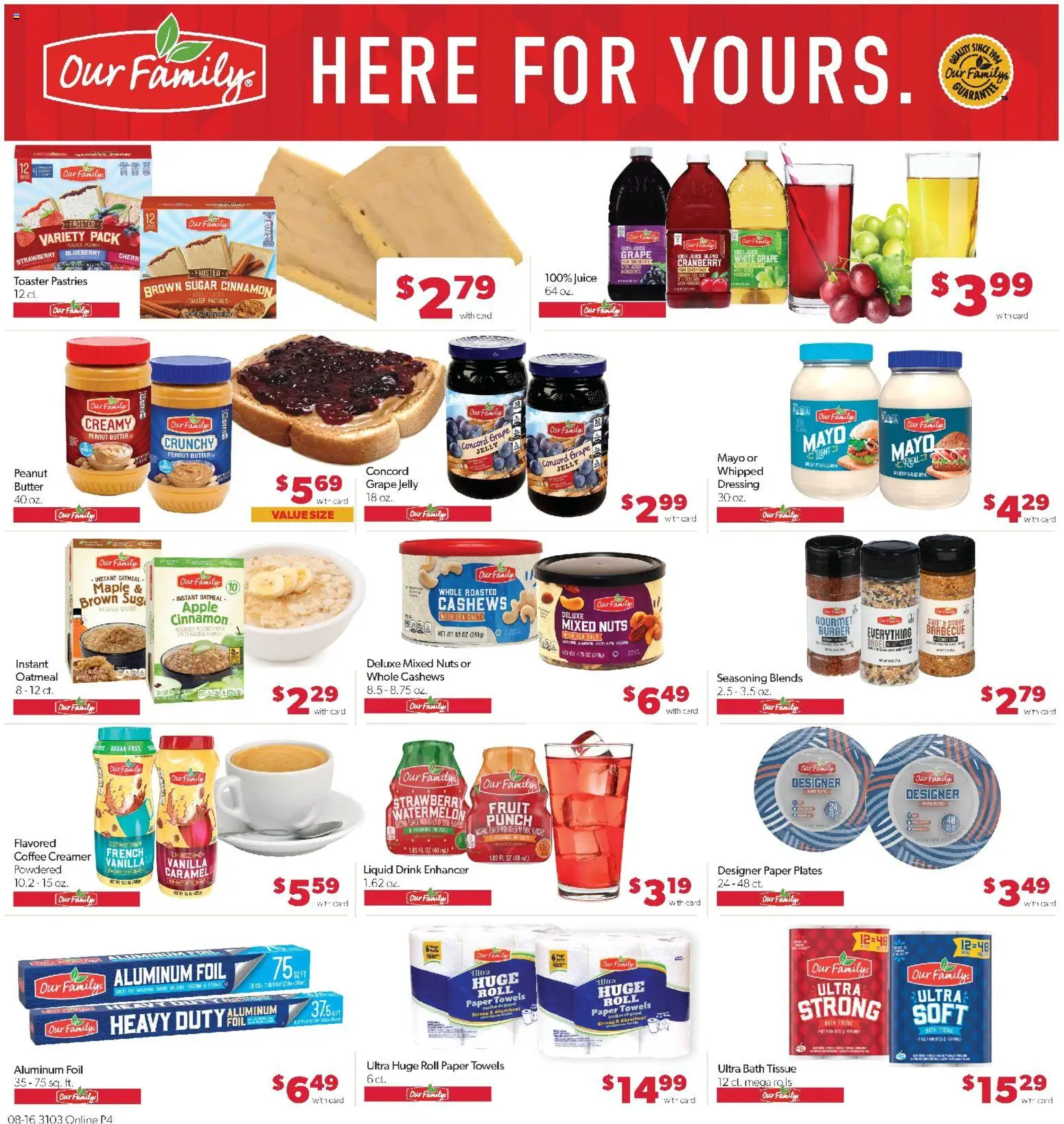 Family Fare Weekly Ad - ND - valid from 08/16/2026 | Page: 8 | Products: Aluminum foil, Dressing, Cashews, Paper plates