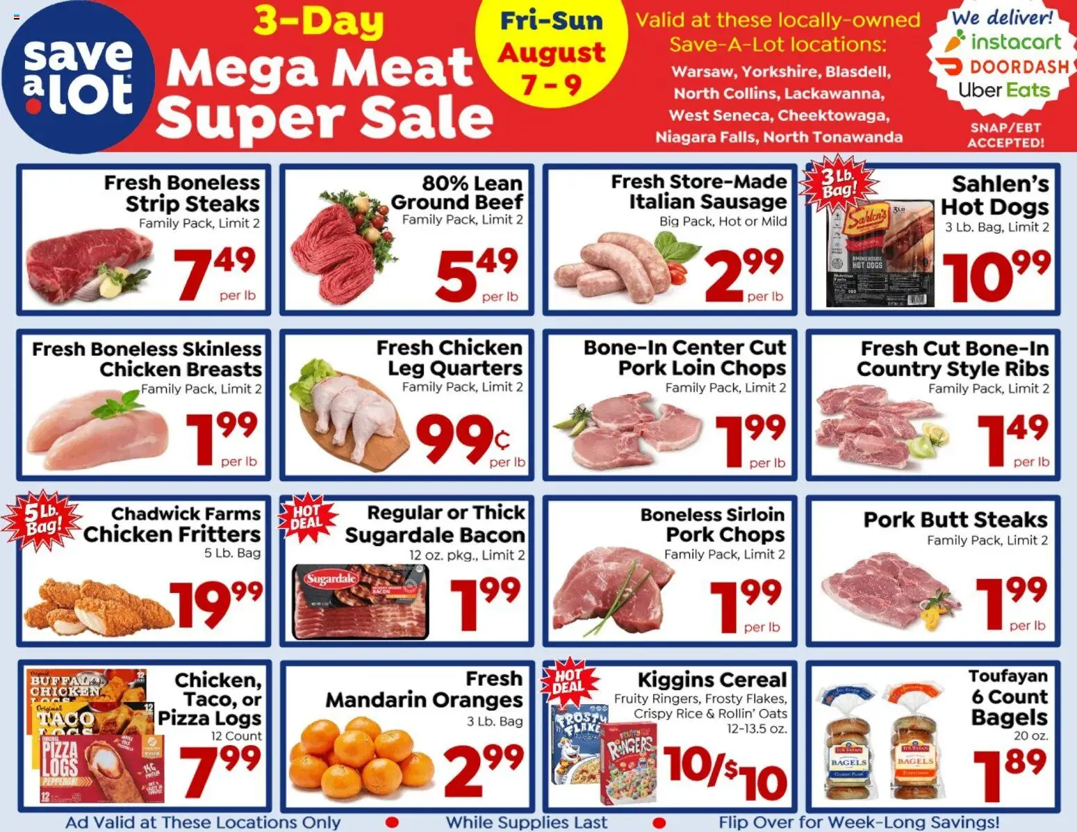Save a Lot Special Promotion - valid from 08/07/2026 | Page: 1 | Products: Pork, Sausage, Hot Dogs, Bag