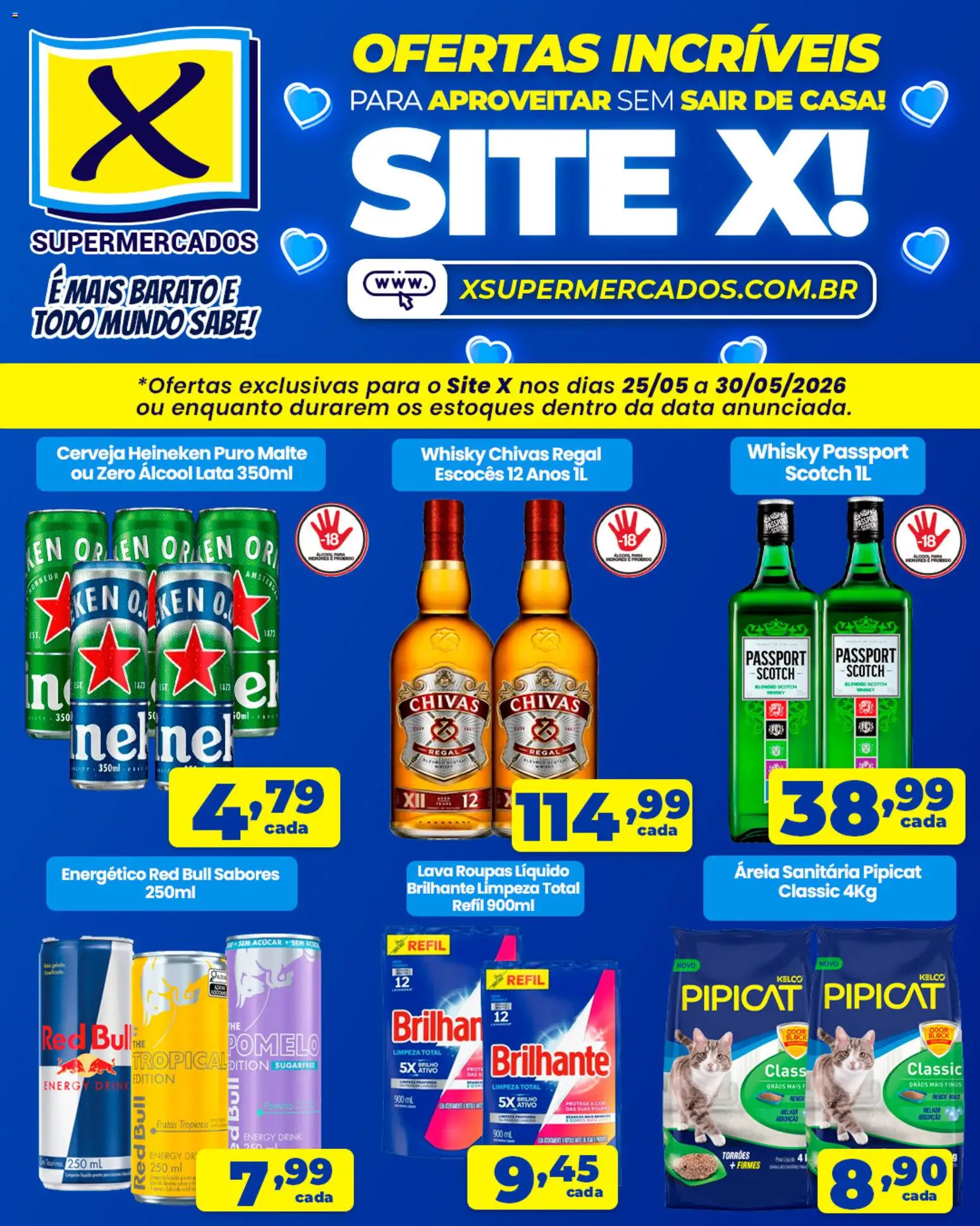 X Supermercados Folheto - válido de 25.05.2026 | Página: 1 | Produtos: Areia, Energético, Cerveja, Roupas