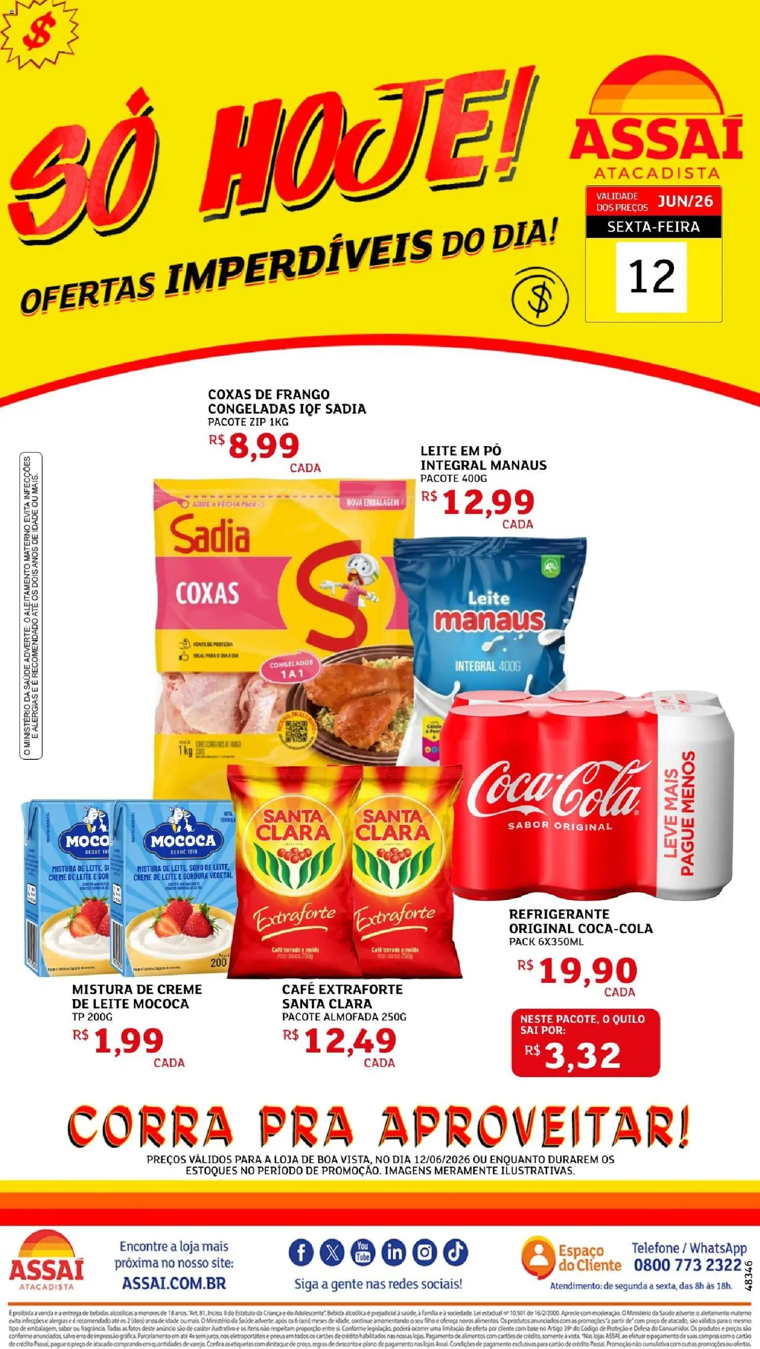 Assaí Atacadista Folheto - válido de 12.06.2026 | Página: 1 | Produtos: Pó, Base, Bebida, Telefone