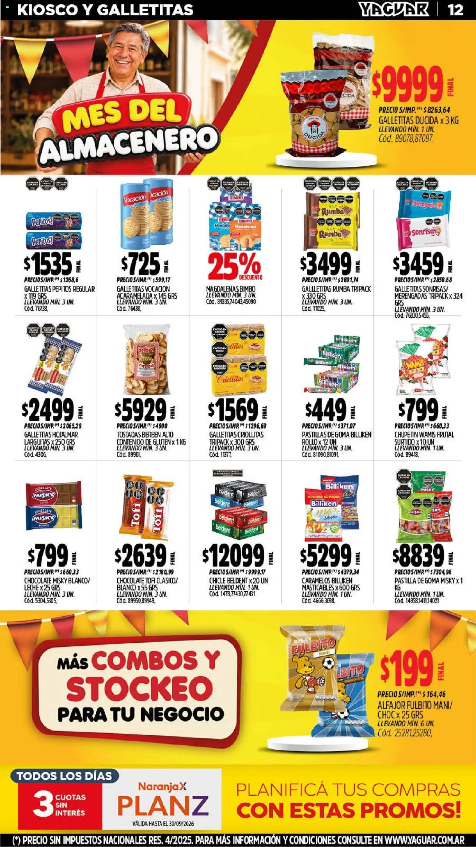 Yaguar - Oferta Semanal Mendoza │ válido desde el 07/09/2026 | Página: 12 | Productos: Galletitas, Leche, Chicle, Alfajor