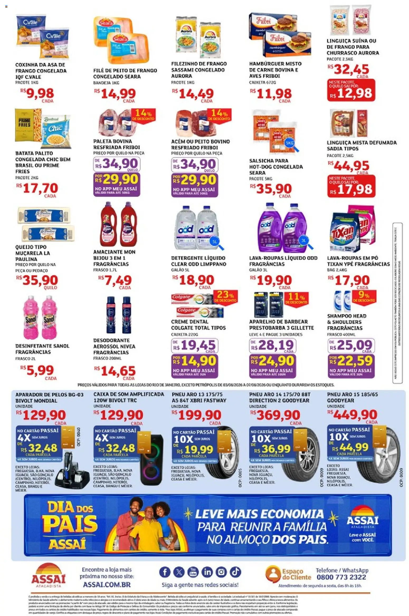Assaí Atacadista Folheto - válido de 03/08/2026 | Página: 2 | Produtos: Detergente, Linguiça, Aparelho de barbear, Peito de frango