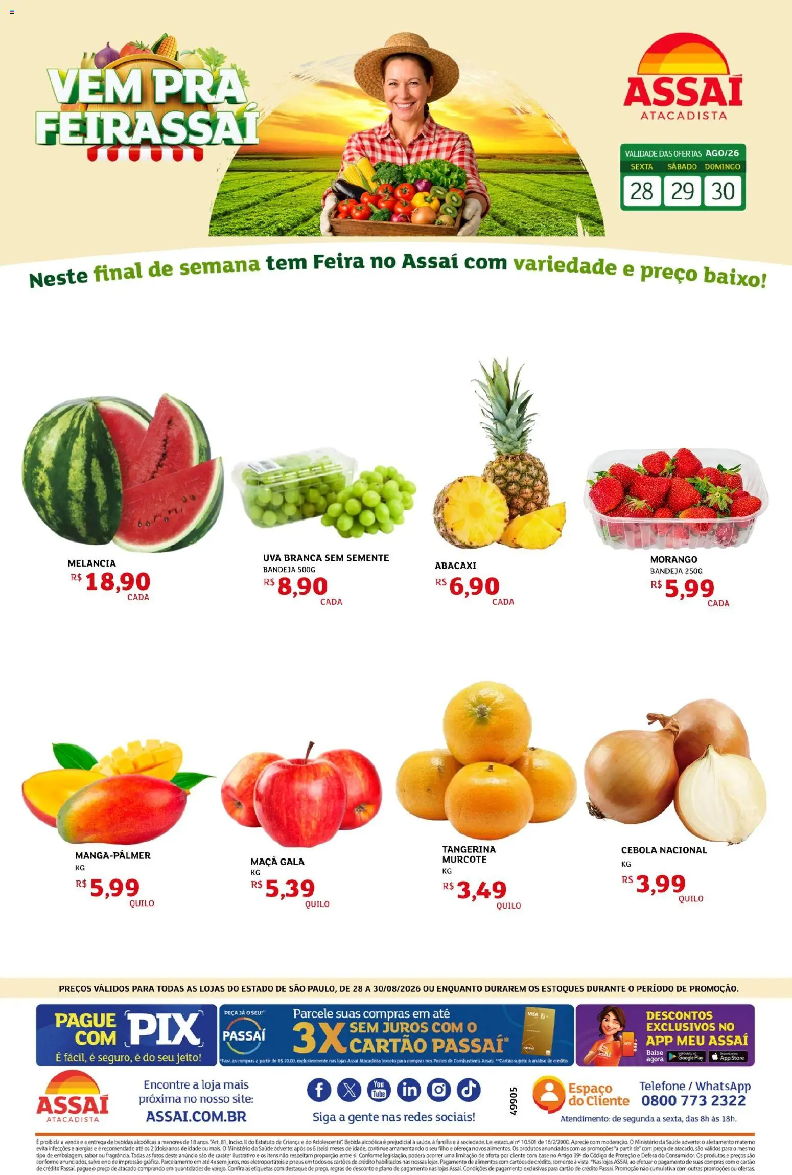 Assaí Atacadista Folheto - válido de 28/08/2026 | Página: 1 | Produtos: Cebola, Pneus, Alimentos, Baixo