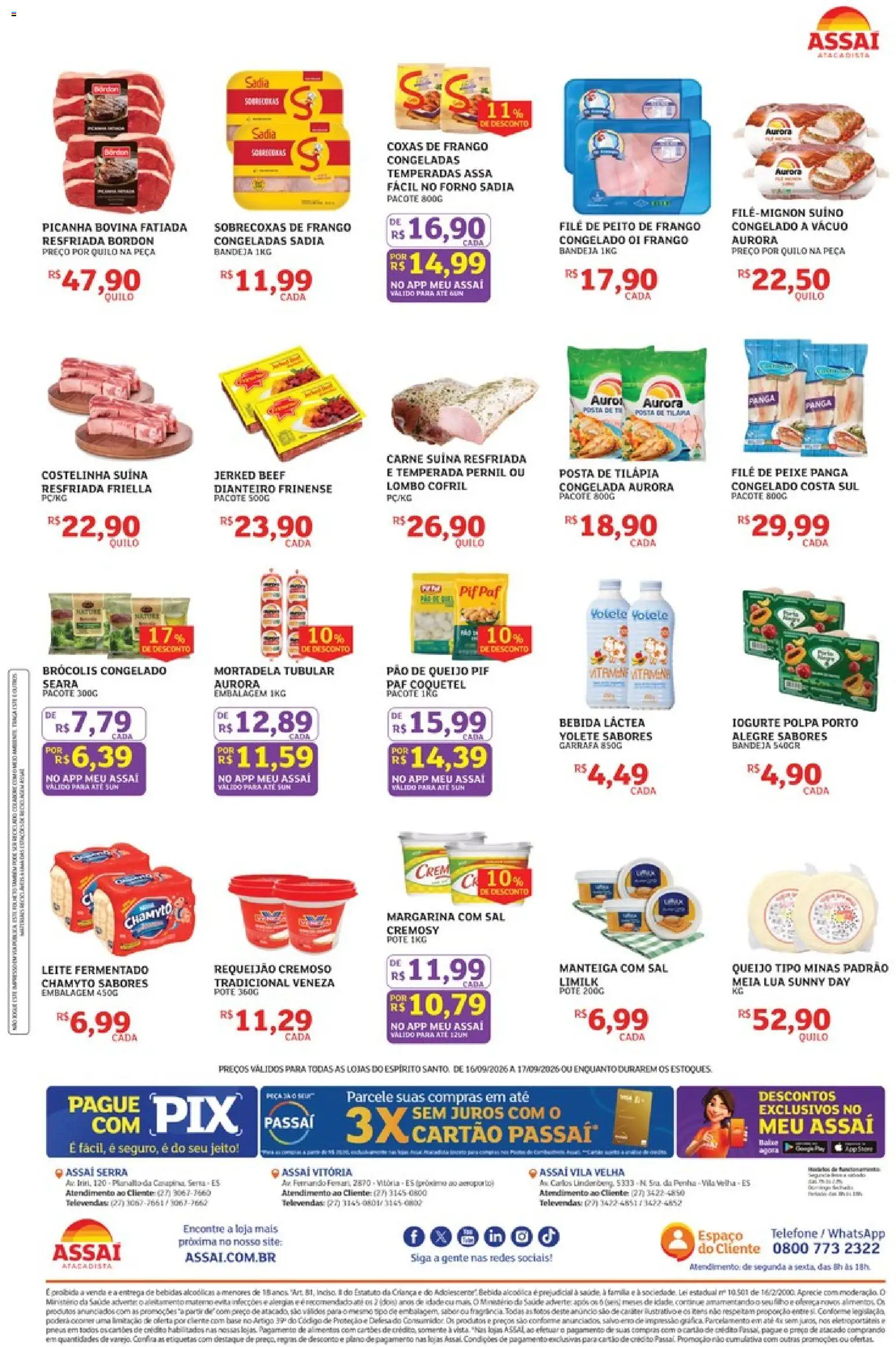 Assaí Atacadista Folheto - válido de 16/09/2026 | Página: 2 | Produtos: Leite, Peixe, Telefone, Frango