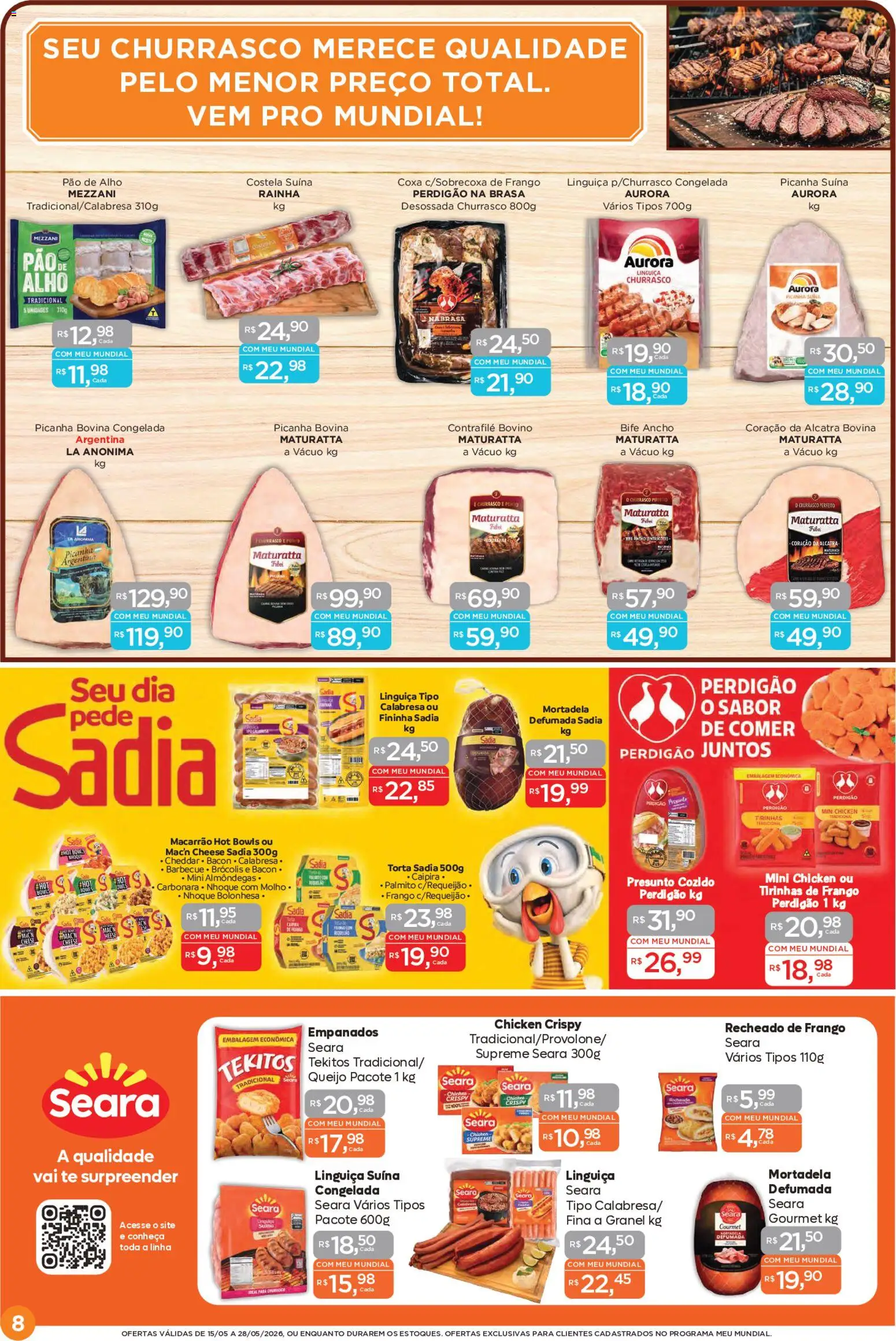 Mundial Folheto - válido de 15.05.2026 | Página: 8 | Produtos: Picanha, Presunto, Macarrão, Frango